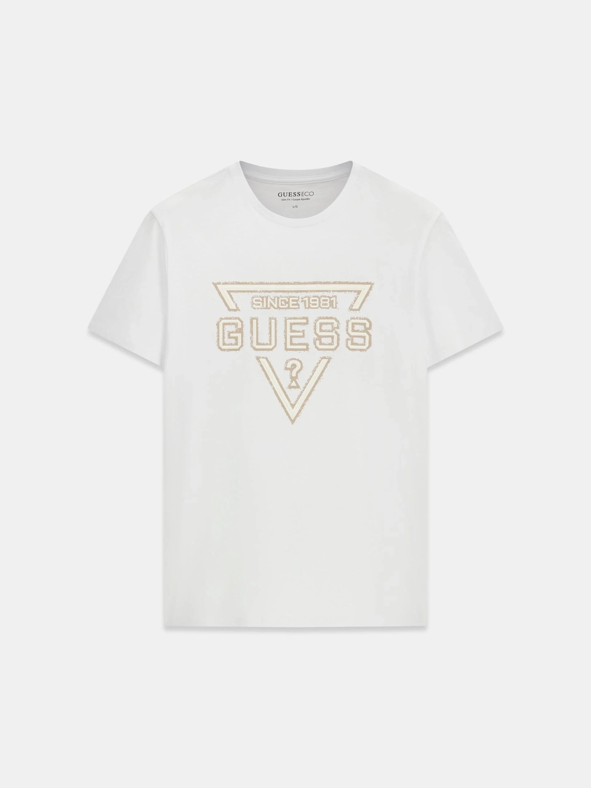 Guess Kısa Kollu Temel Boyalı Üçgen Logolu Erkek Beyaz T-shirt M6RI09I3Z14-G011