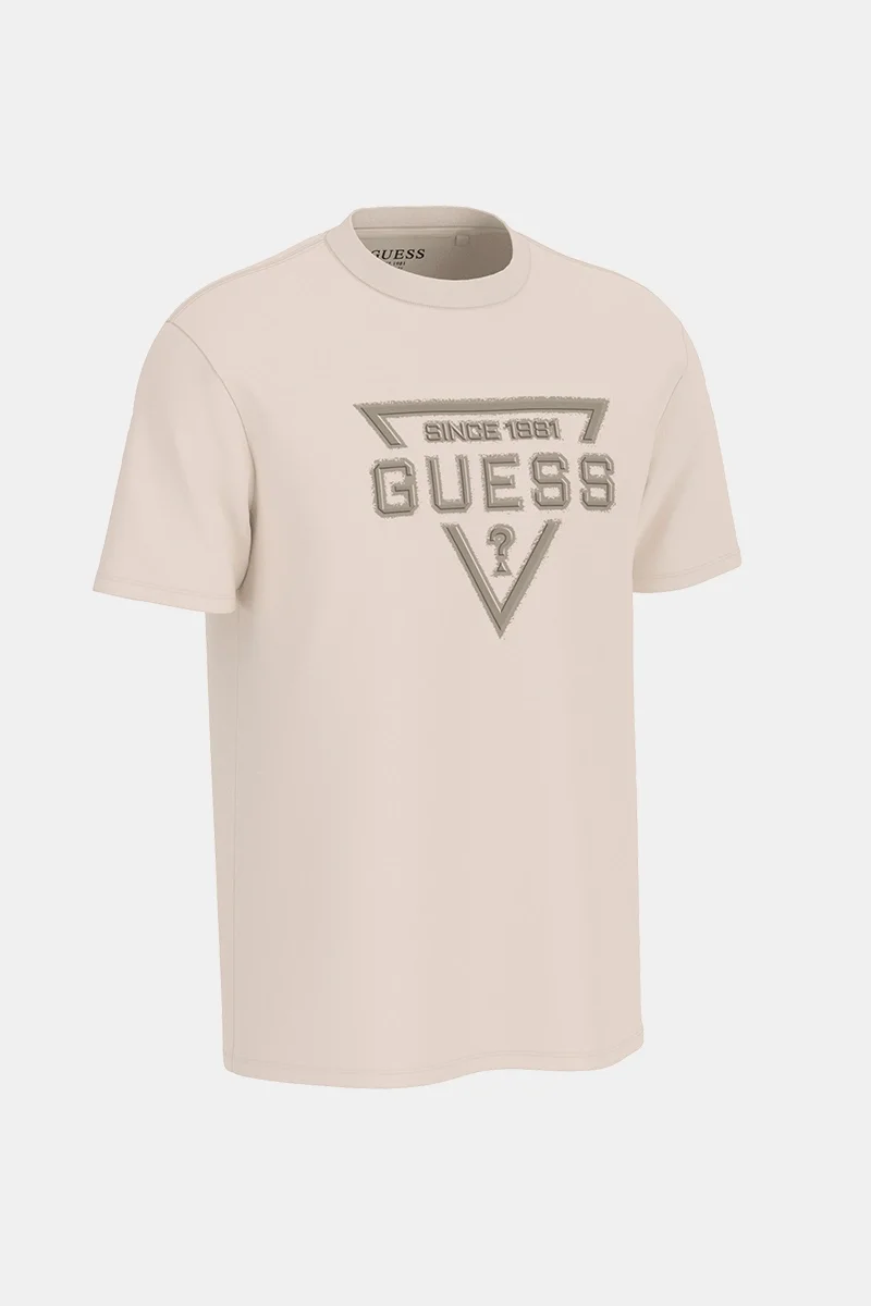 Guess Kısa Kollu Temel Boyalı Üçgen Logolu Erkek Beyaz T-shirt M6RI09I3Z14-G1H6