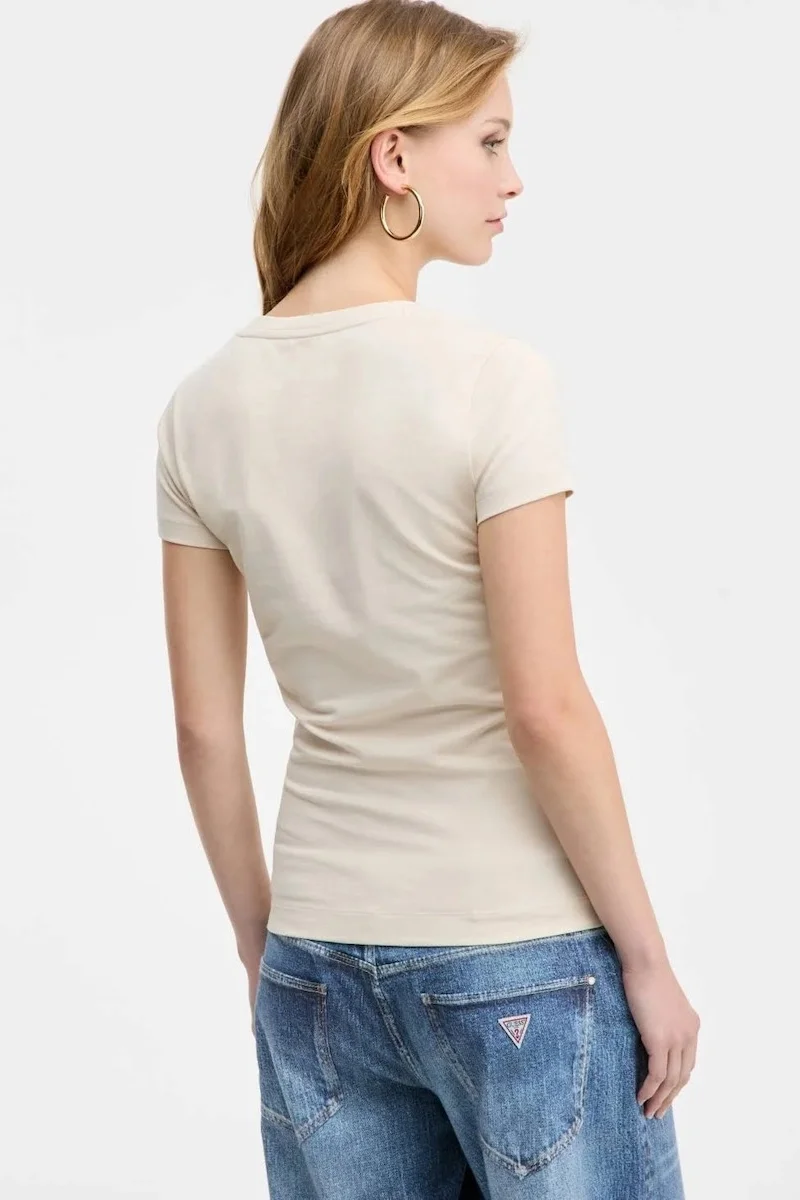 Guess Leo Kadın Krem Slim Fit T-Shirt W5BI28J1314-A115