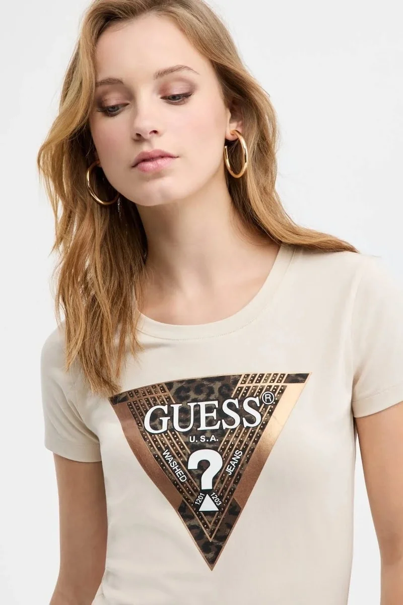 Guess Leo Kadın Krem Slim Fit T-Shirt W5BI28J1314-A115