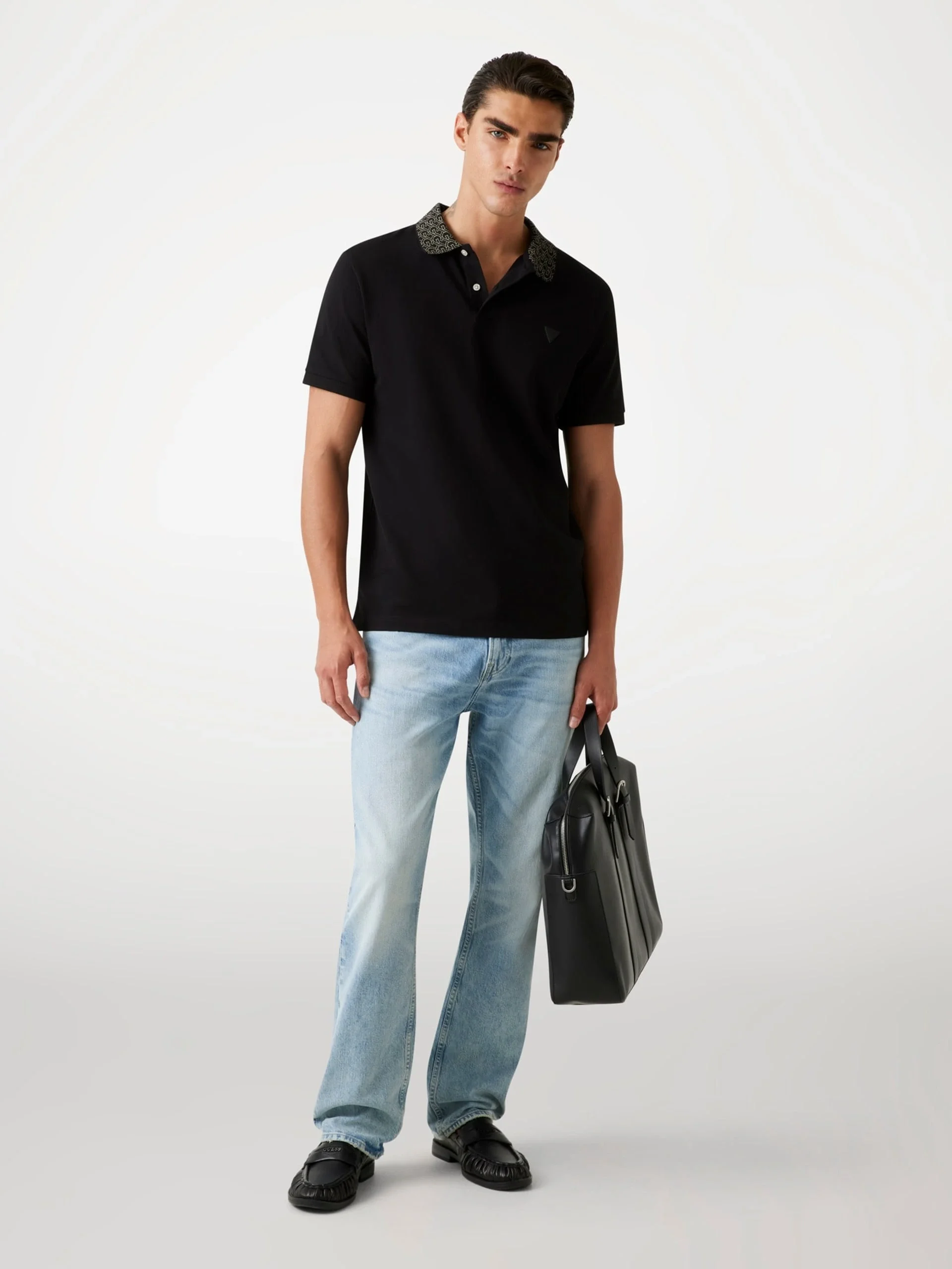 Guess Lyle Erkek Siyah Slim Fit Polo T-Shirt M5YP60K7O64-JBLK