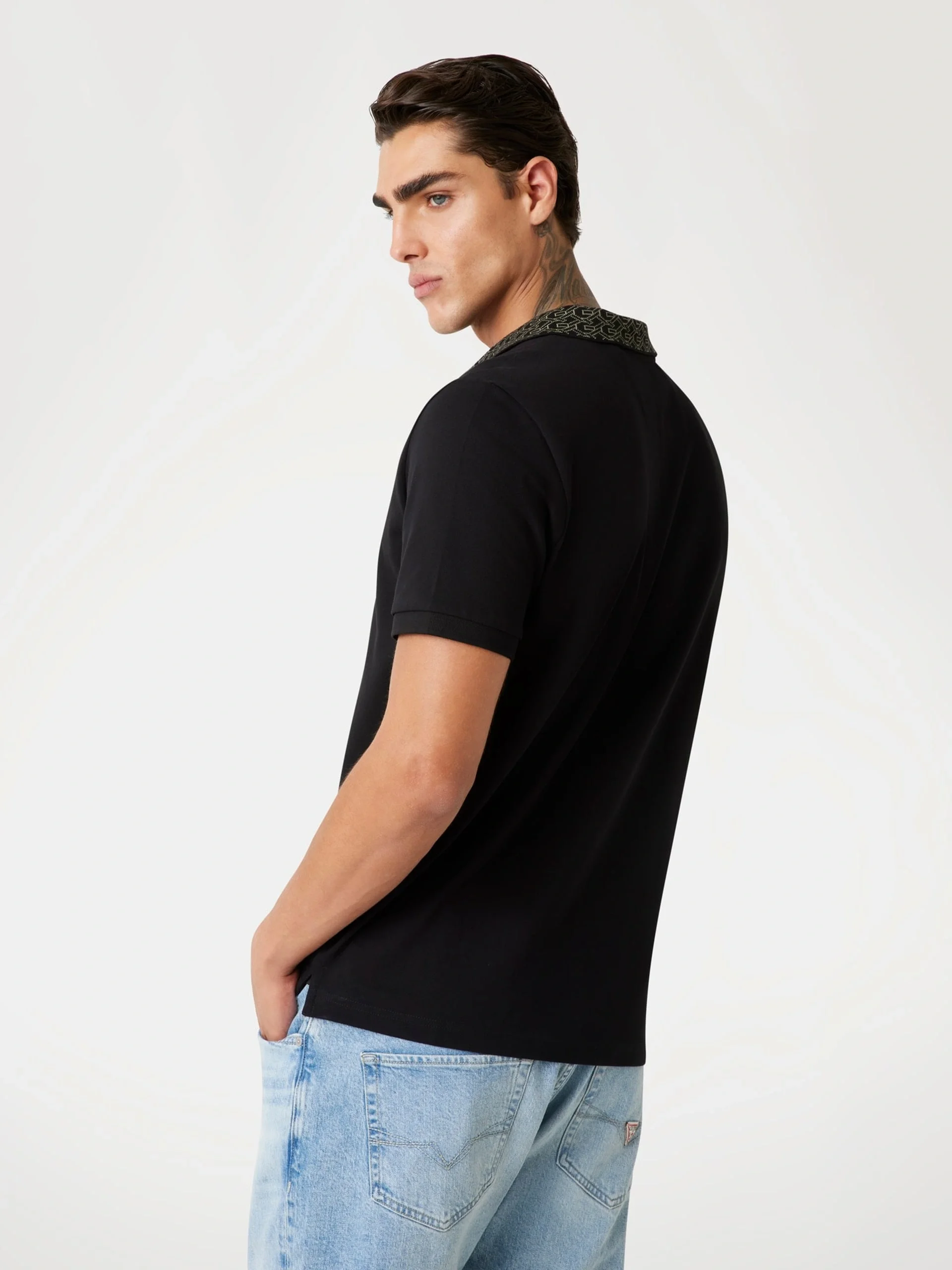 Guess Lyle Erkek Siyah Slim Fit Polo T-Shirt M5YP60K7O64-JBLK