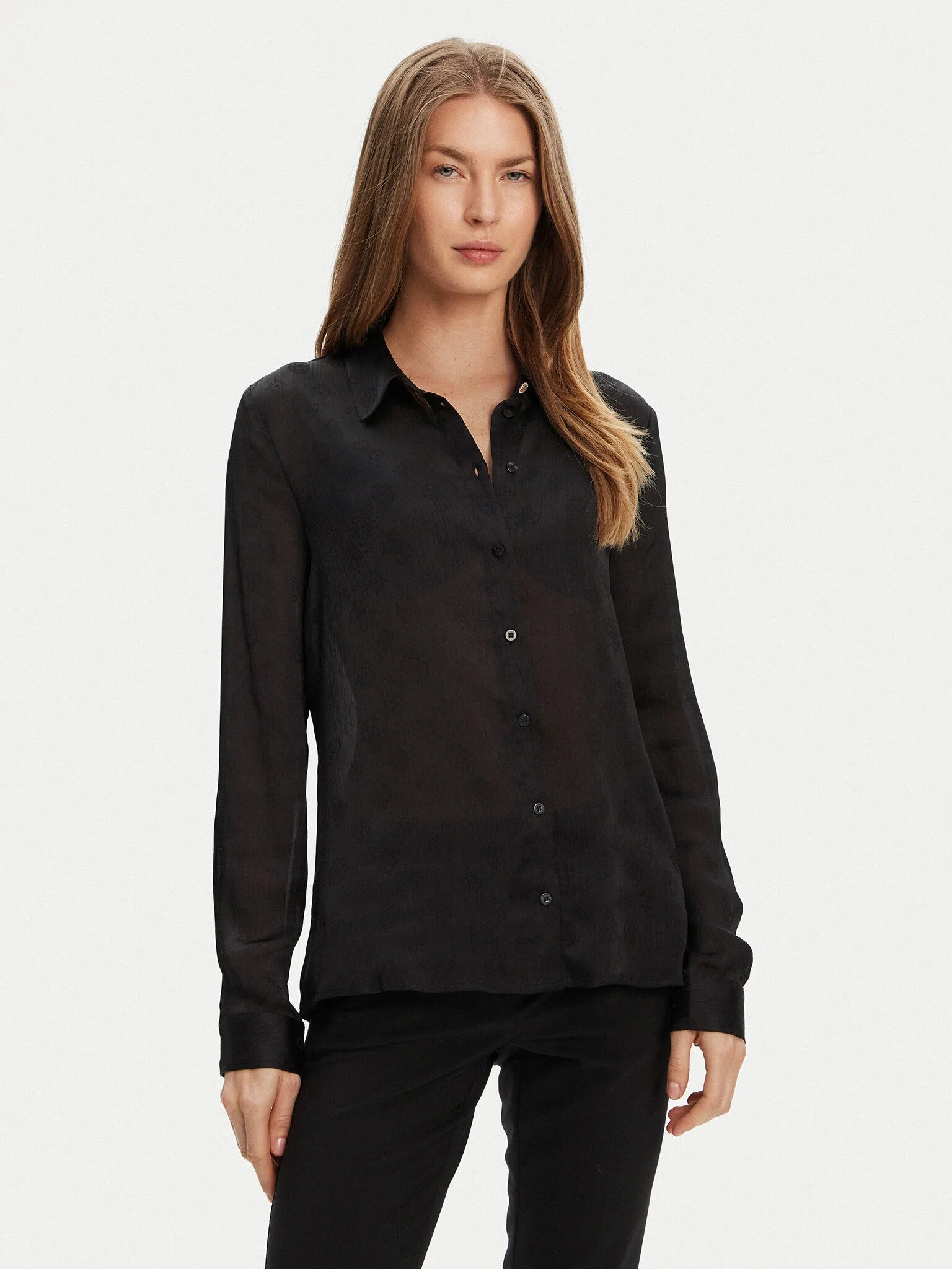 Guess Marthe Kadın Siyah Relaxed Fit Gömlek W5YH1AWHCR2-JBLK