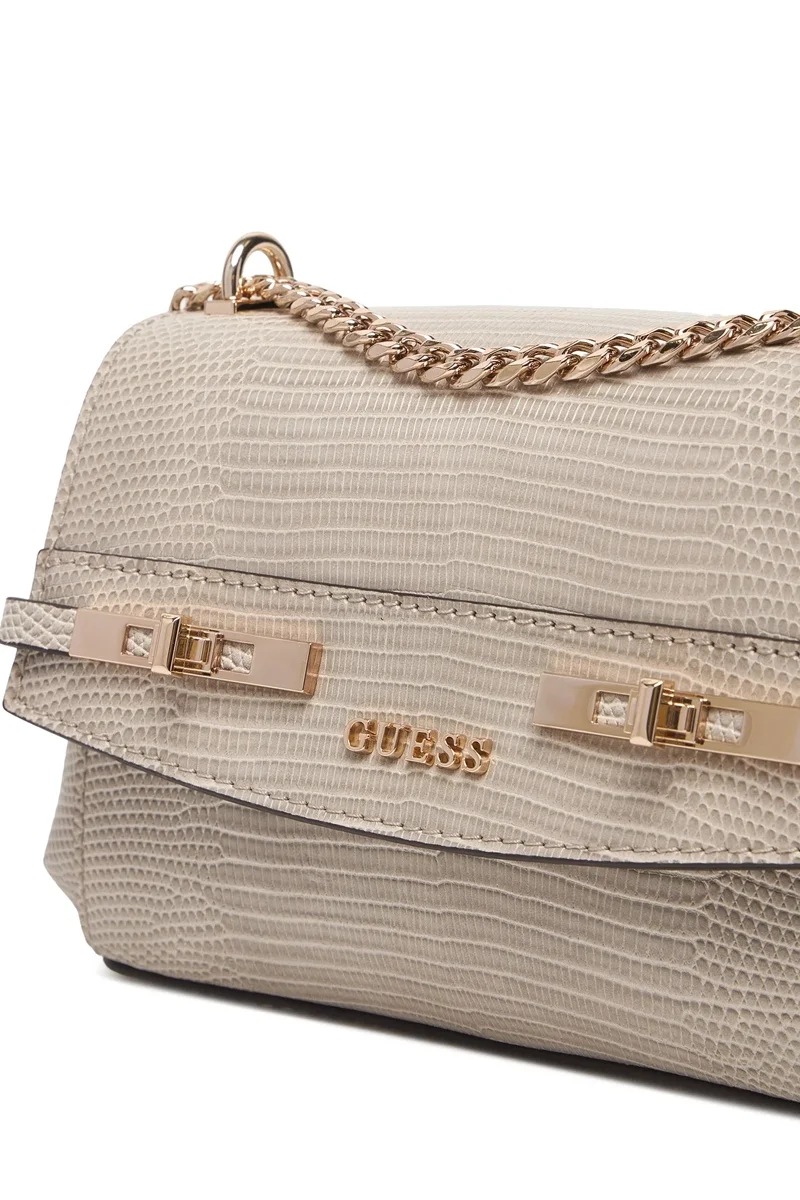 Guess Melinda Mini Dönüştürülebilir Çapraz Askılı Kapaklı Kadın Bej Omuz Çantası HWKL9933780-LTA