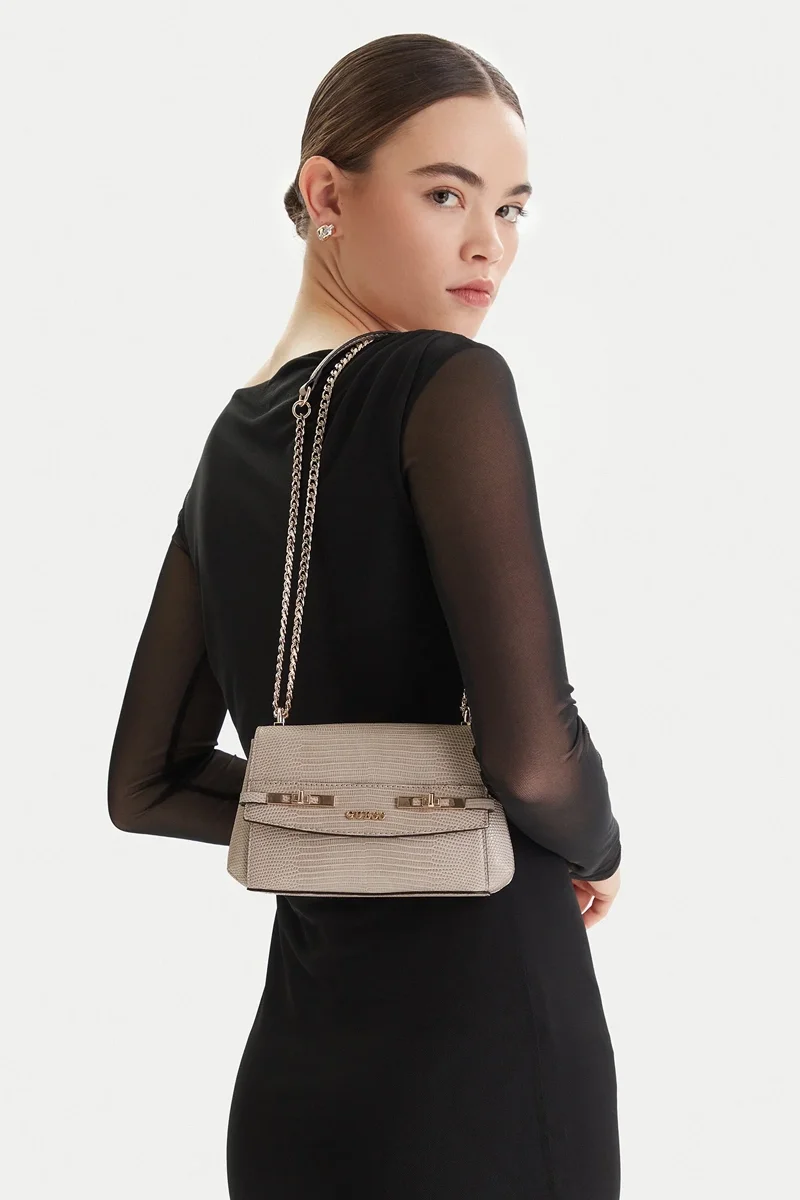 Guess Melinda Mini Dönüştürülebilir Çapraz Askılı Kapaklı Kadın Bej Omuz Çantası HWKL9933780-LTA