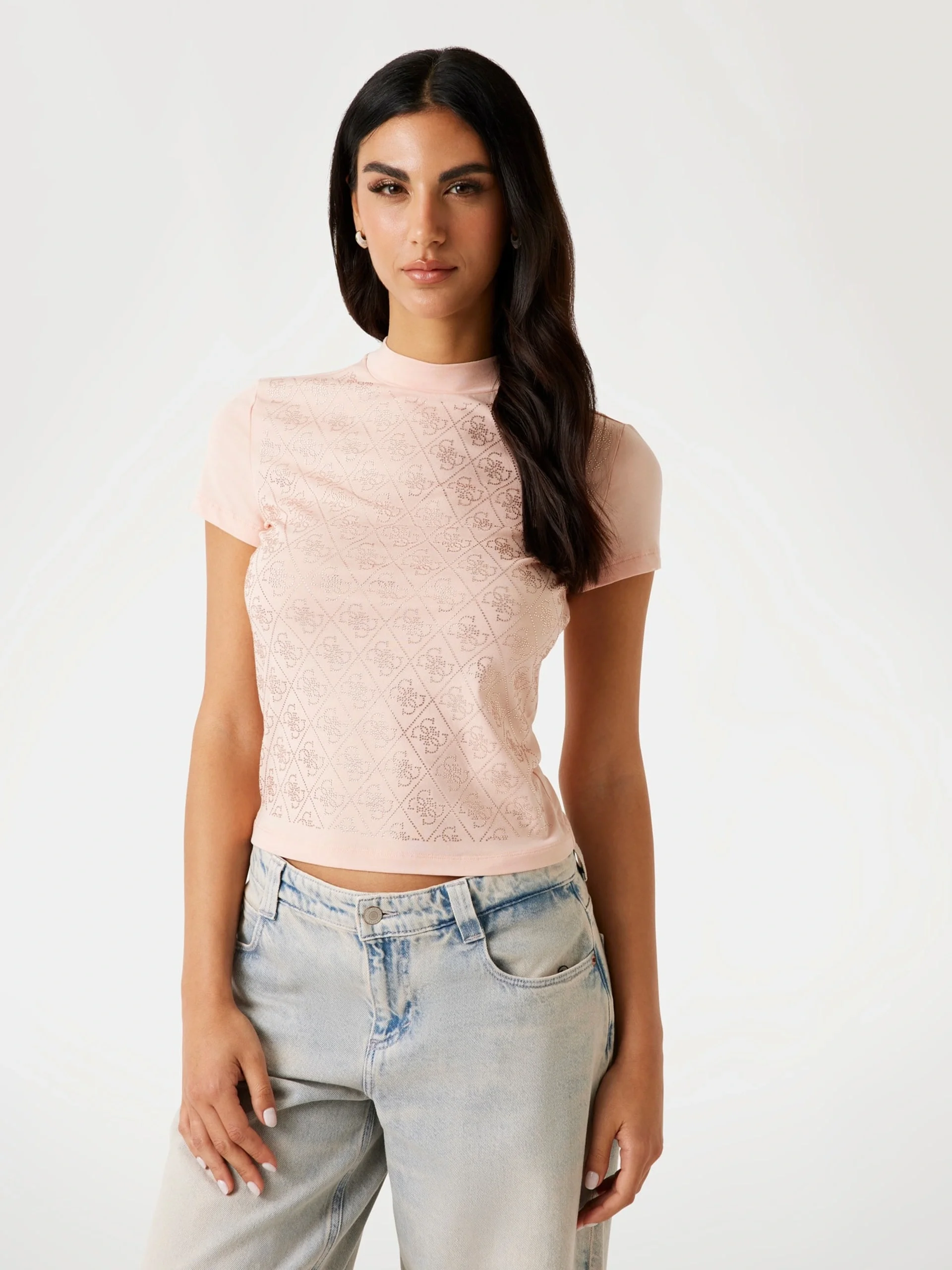 Guess Mock Kadın Bej Slim Fit T-Shirt W4BI26J1314-G6I1