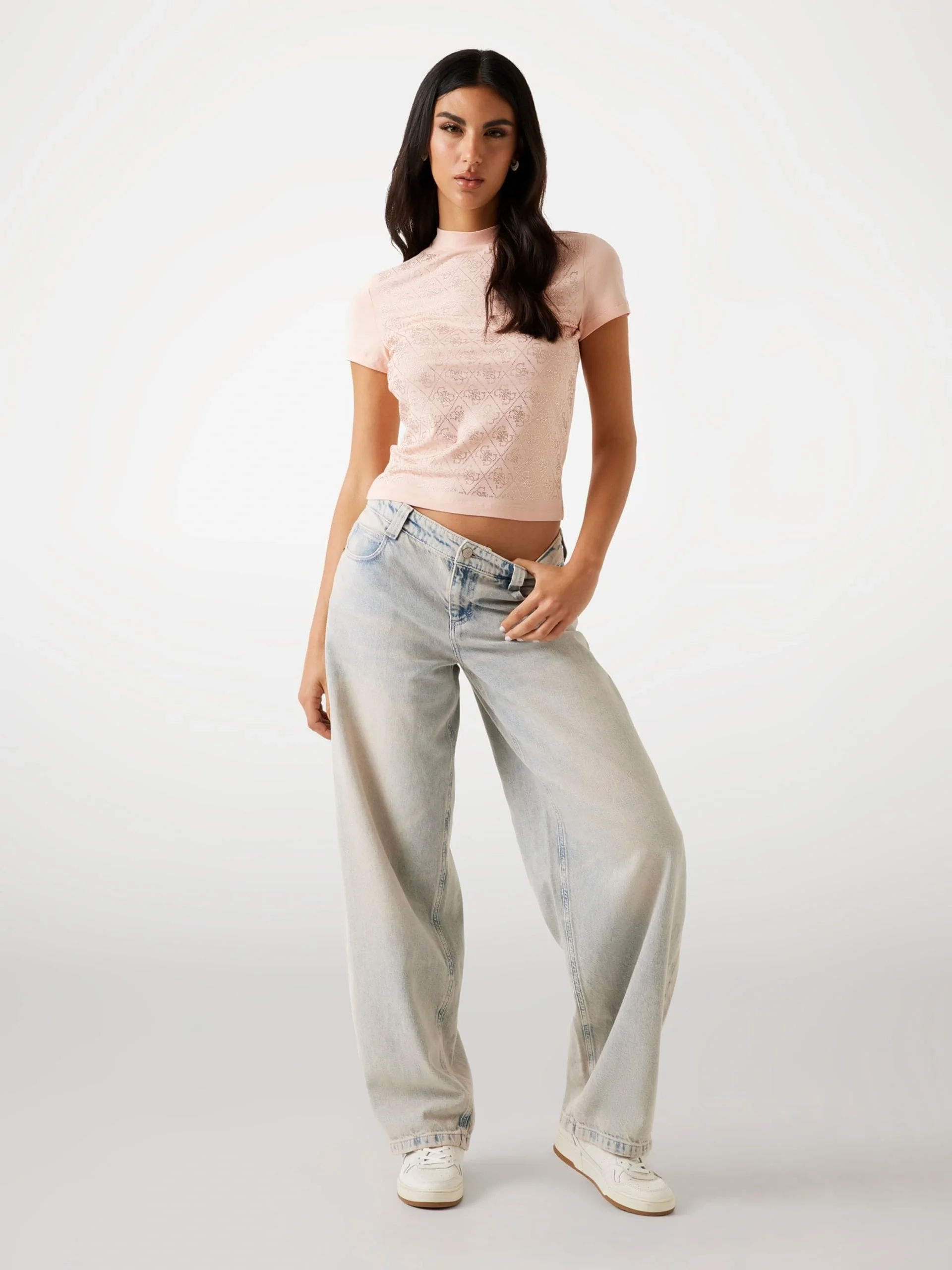 Guess Mock Kadın Bej Slim Fit T-Shirt W4BI26J1314-G6I1