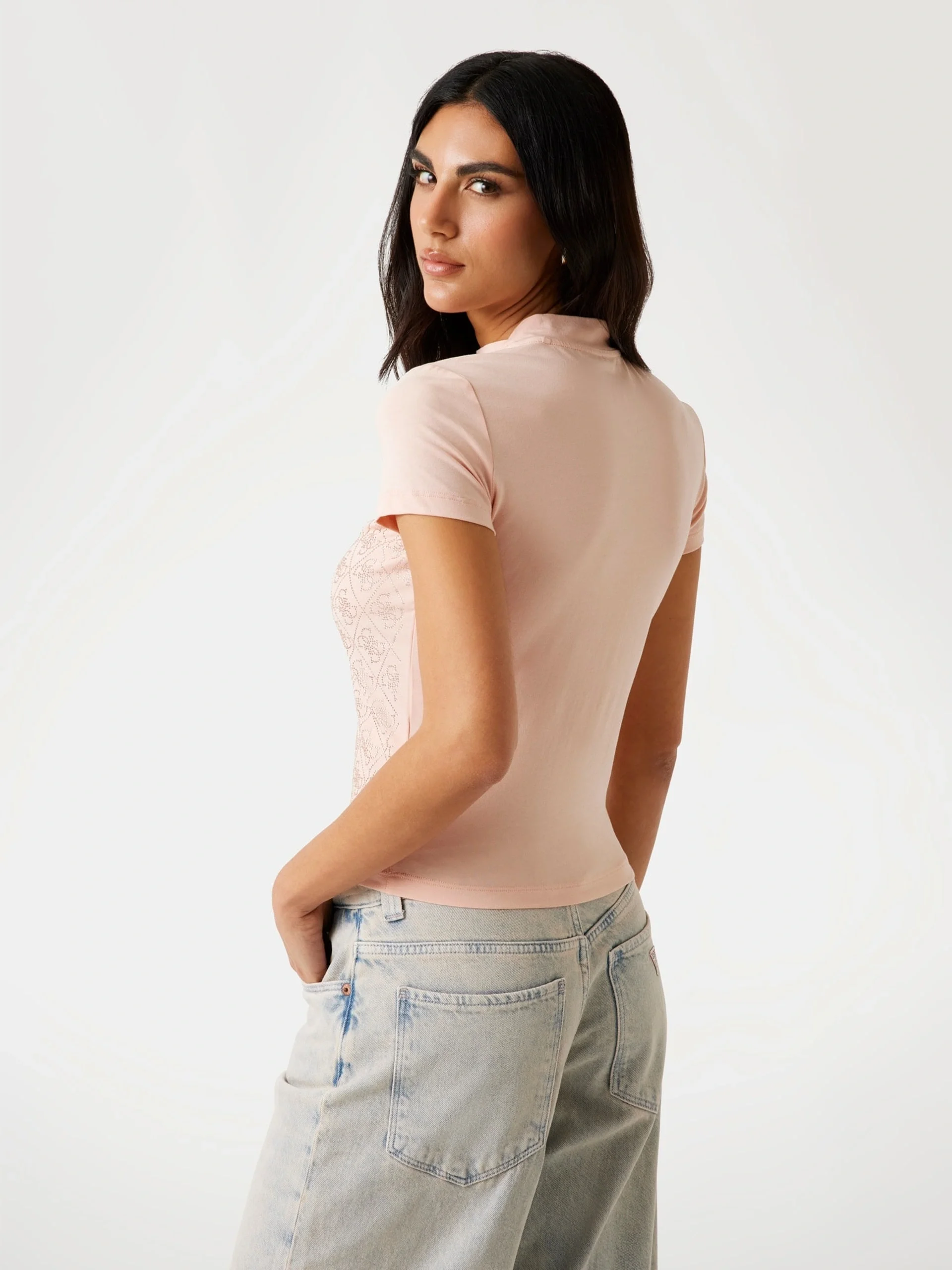 Guess Mock Kadın Bej Slim Fit T-Shirt W4BI26J1314-G6I1