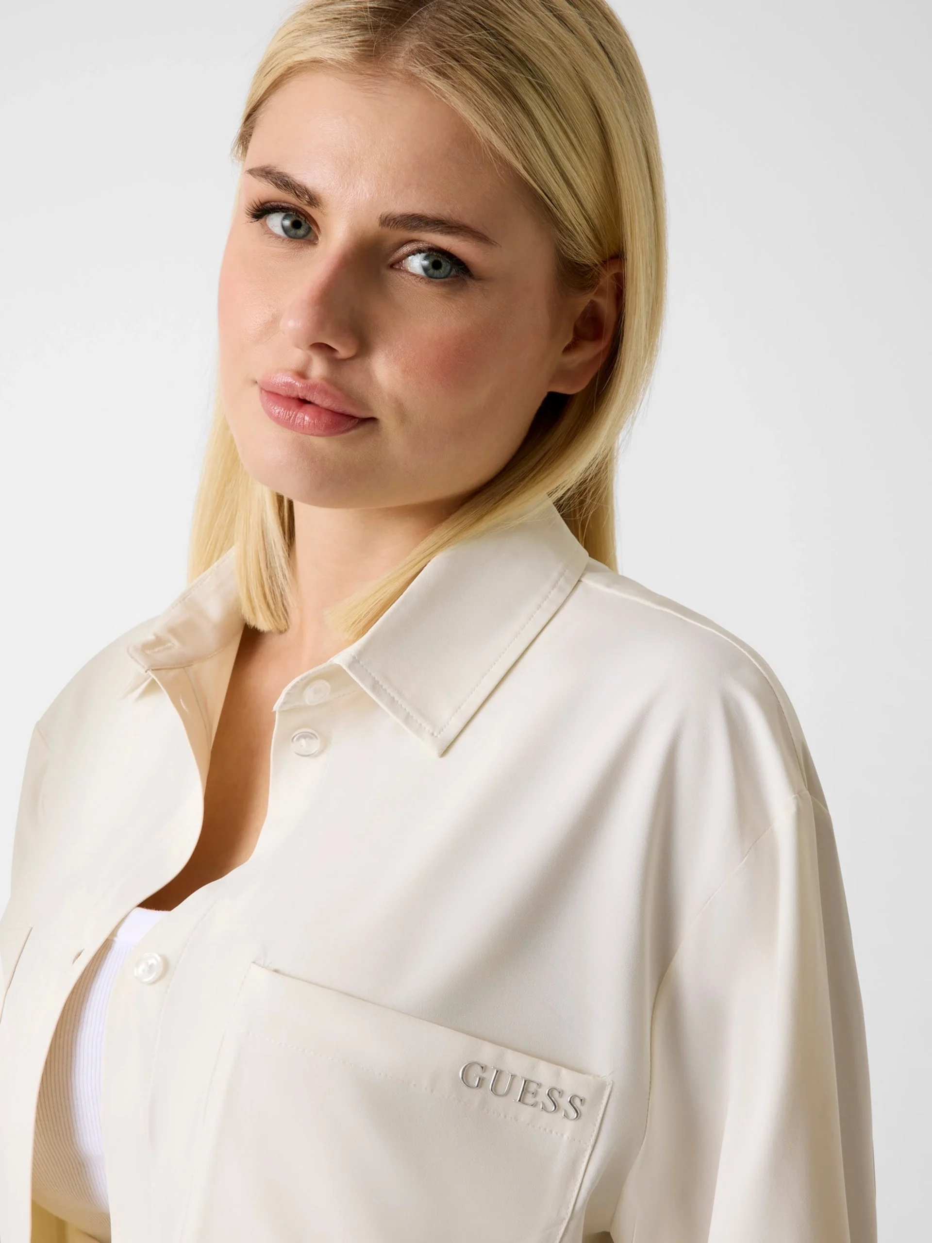 Guess Nat Ceket Gömlek Kadın Beyaz Gömlek V6RH00WL232-G027