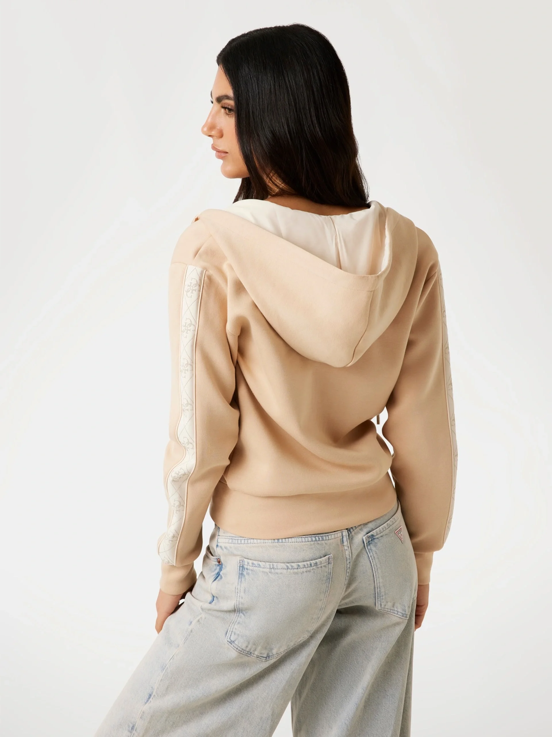 Guess New Hooded Kadın Krem Scuba  Eşofman Üstü W5YQ05KBYE2-A11T