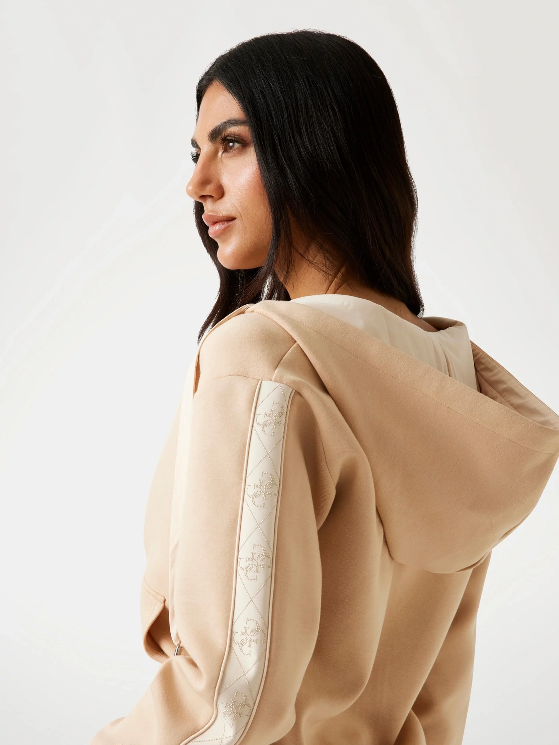 Guess New Hooded Kadın Krem Scuba  Eşofman Üstü W5YQ05KBYE2-A11T