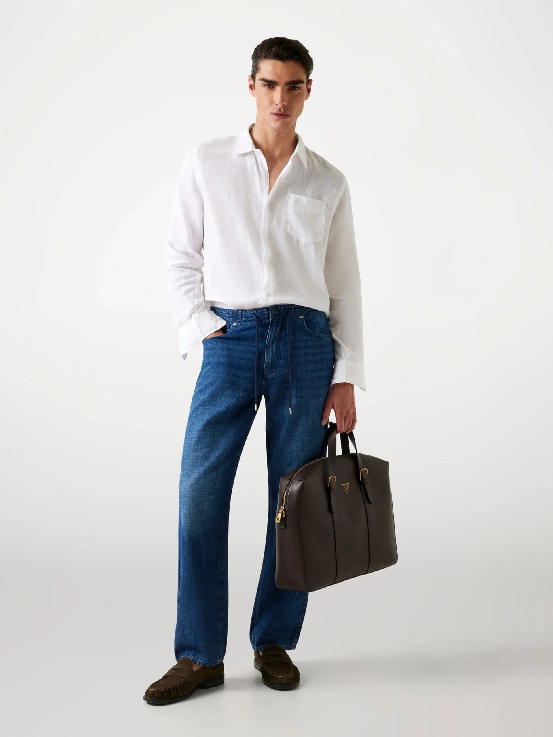 Guess Owen Erkek Mavi Keten Karışımlı Regular Fit Jean M5YAT5D5NO0-GNVA