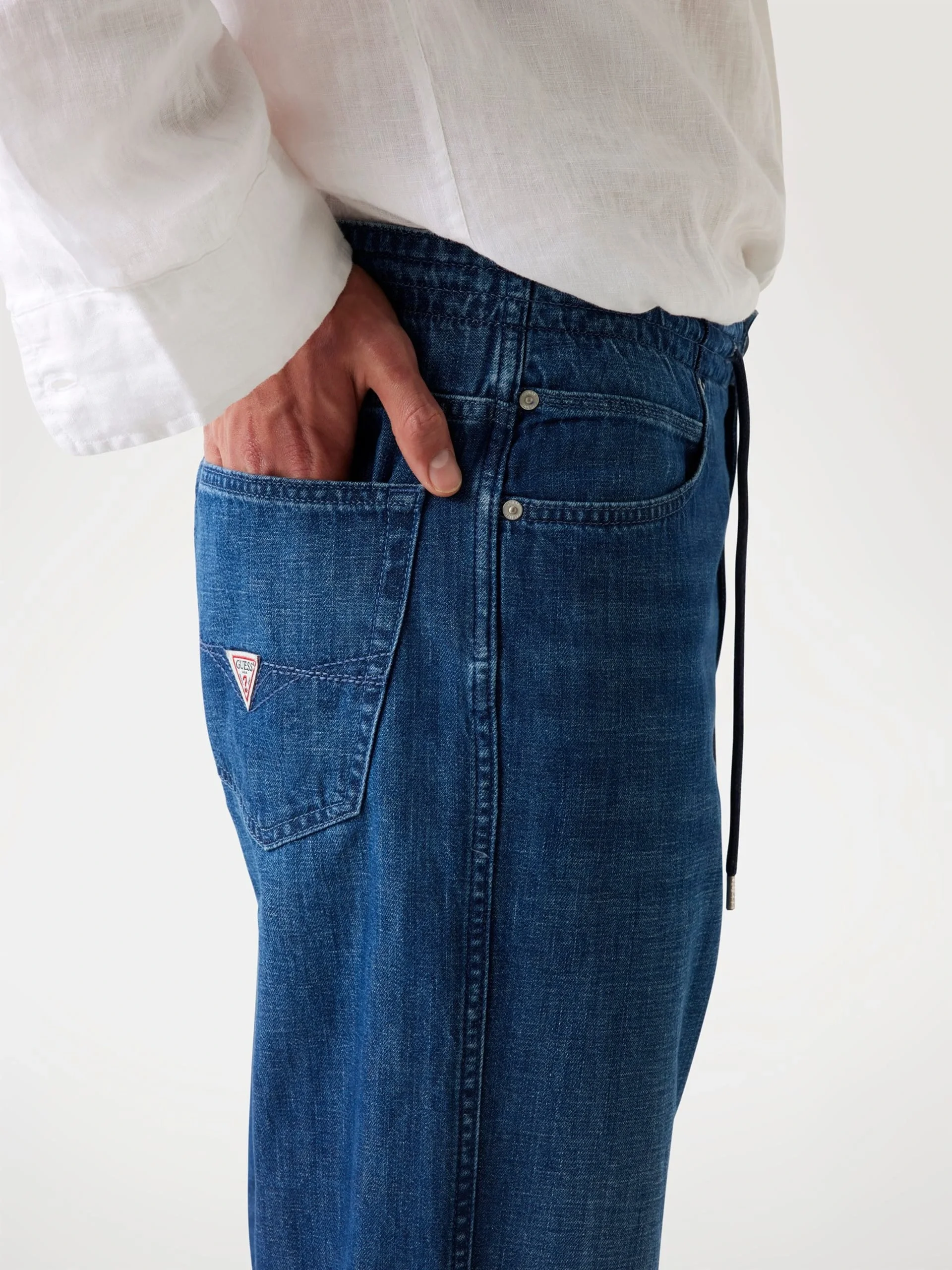 Guess Owen Erkek Mavi Keten Karışımlı Regular Fit Jean M5YAT5D5NO0-GNVA