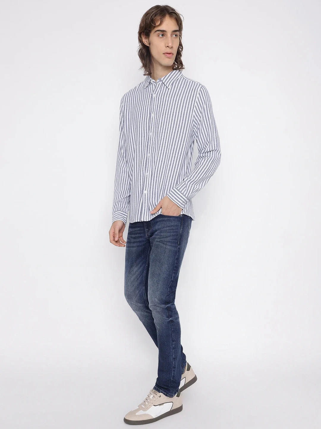 Guess Parker Erkek Mavi Keten Karışımlı Gömlek M5YH16WHC20-F7IX