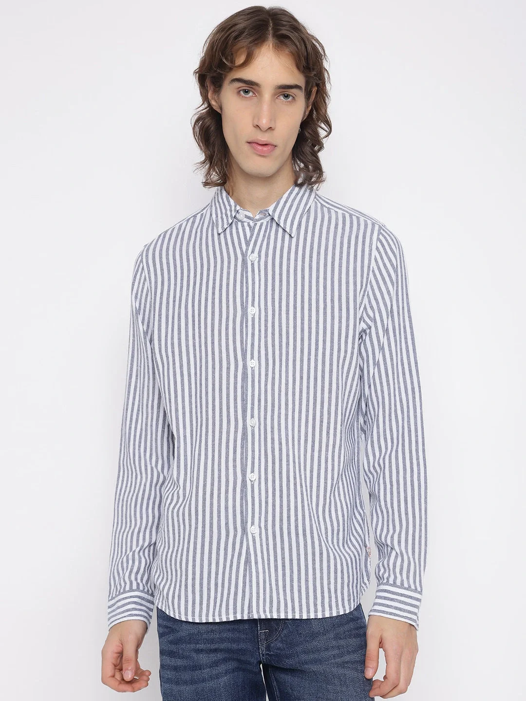 Guess Parker Erkek Mavi Keten Karışımlı Gömlek M5YH16WHC20-F7IX