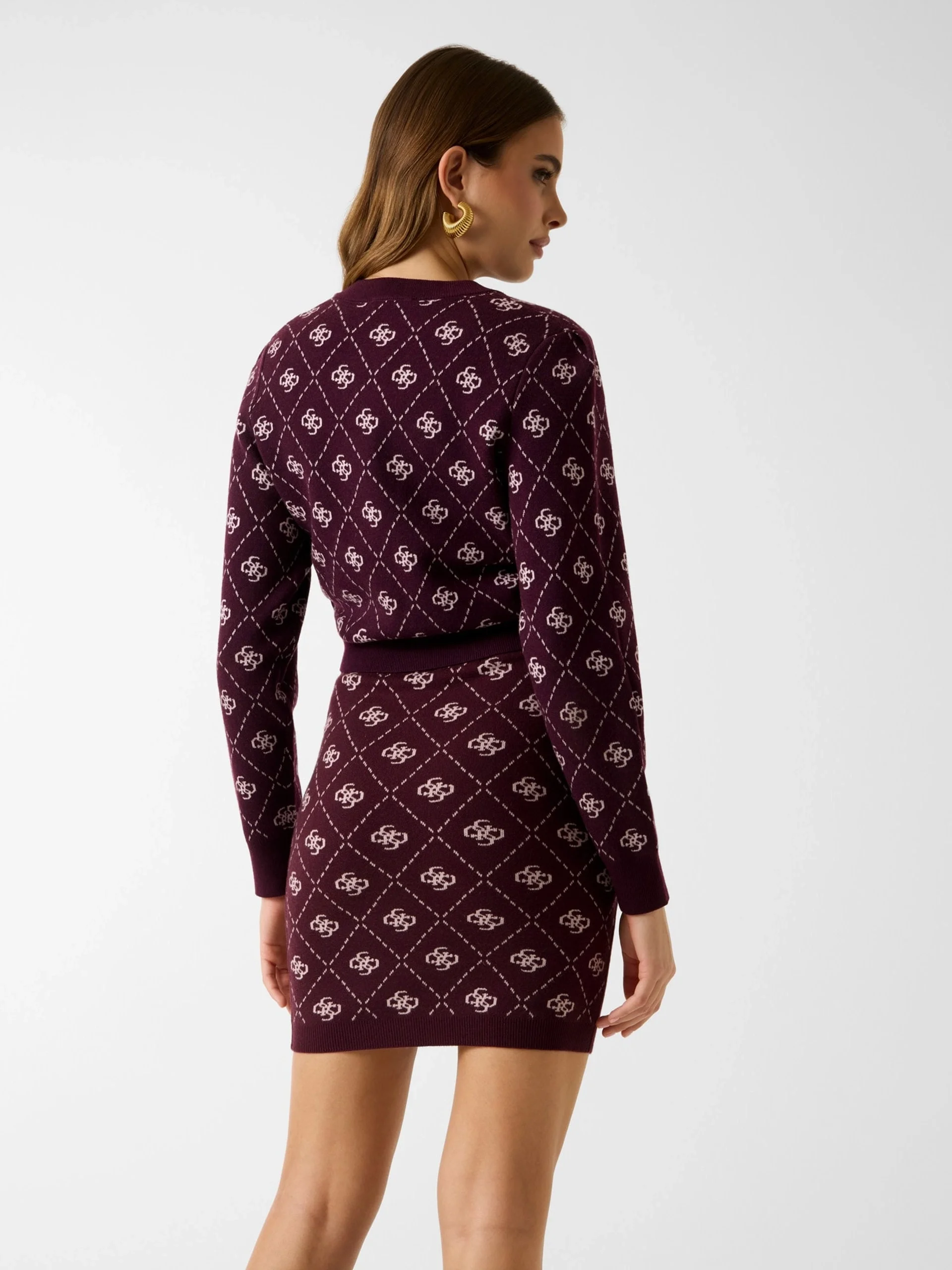 Guess Sarah 4G Uzun Kollu Bisiklet Yaka Hırka Triko Kadın Bordo Hırka W4BR0DZ3JD2-F4T5