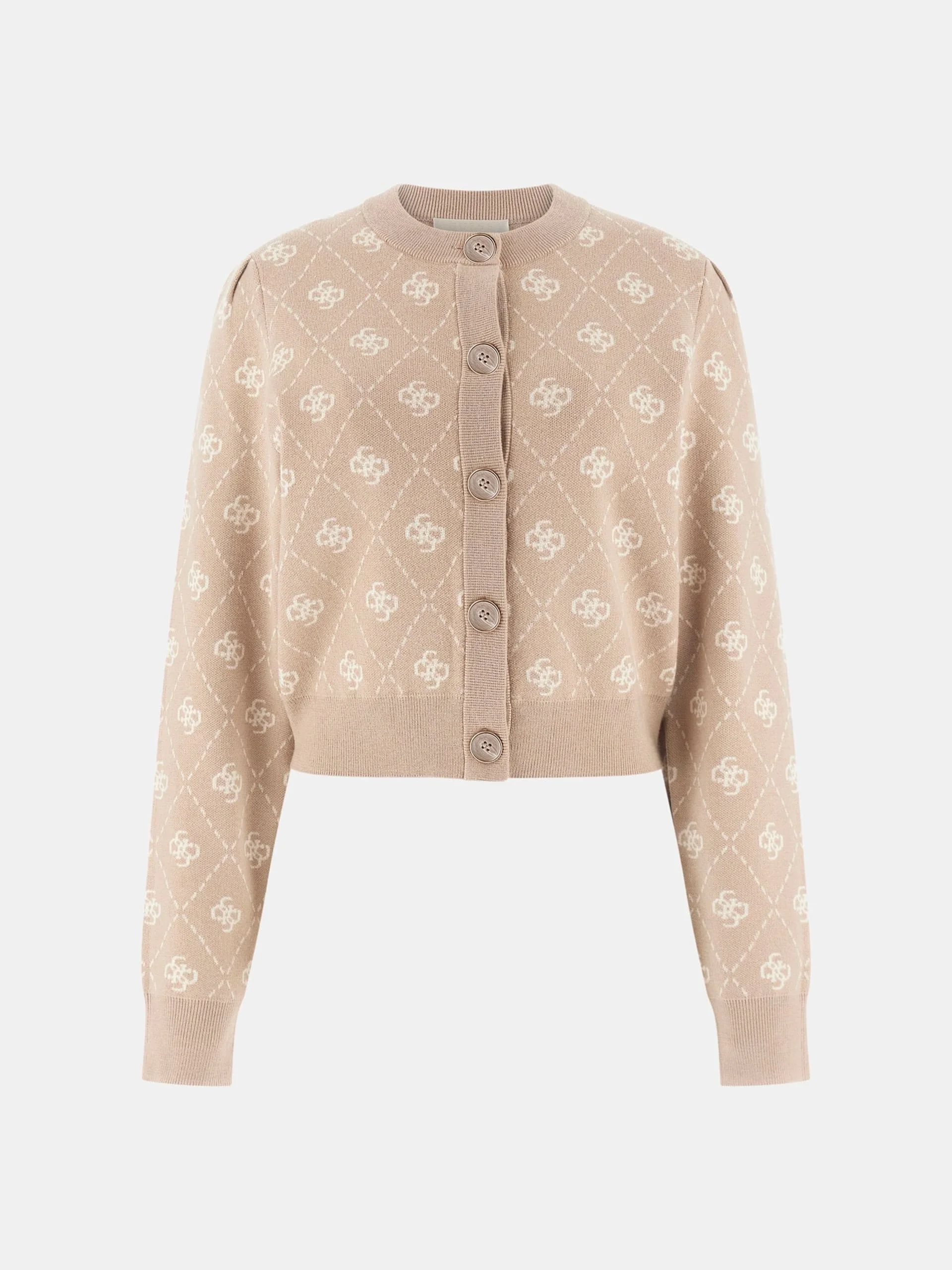 Guess Sarah 4G Uzun Kollu Bisiklet Yaka Hırka Triko Kadın Krem Hırka W4BR0DZ3JD2-FNJS