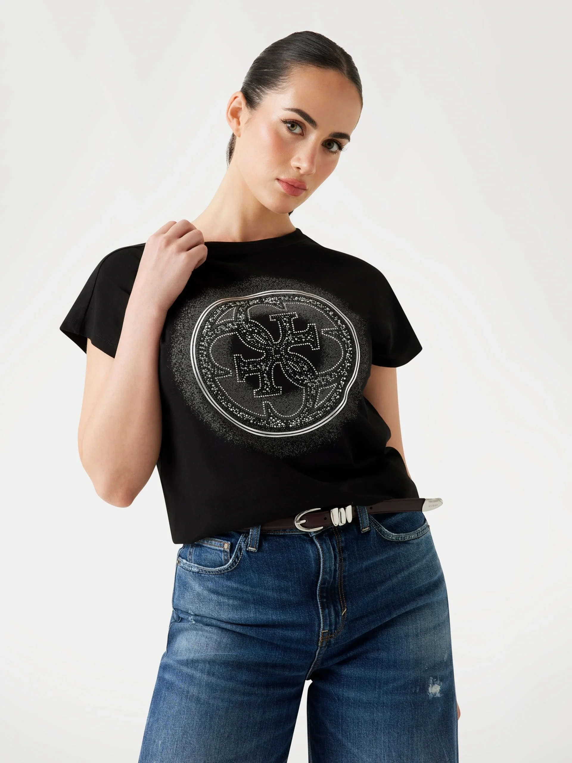 Guess Shaded Kadın Siyah Slim Fit T-Shirt W5YI14I3Z14-JBLK