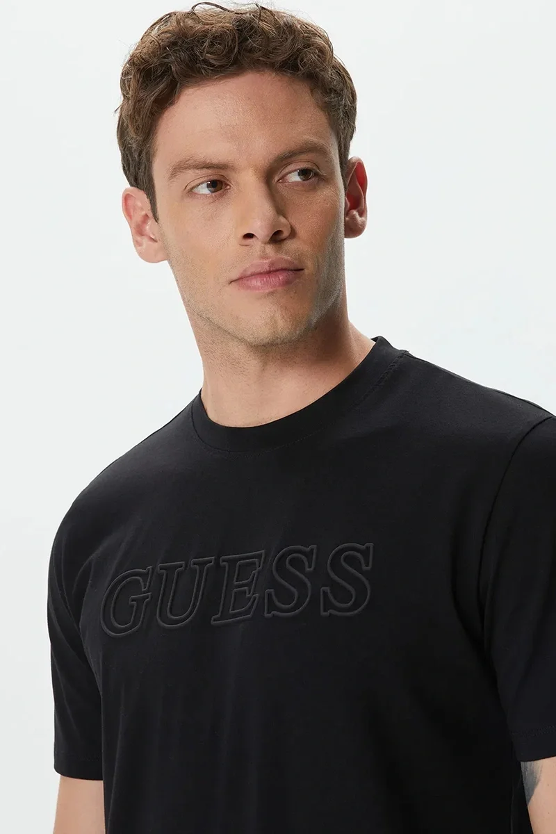 Guess Alphy Erkek Siyah Aktif Regular Fit T-Shirt Z2YI11J1314-JBLK