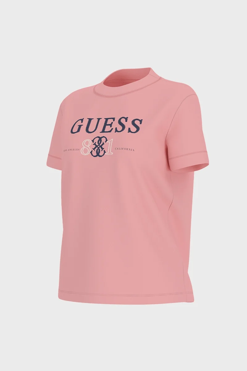 Guess Steffi Bisiklet Yaka Kısa Kollu Kadın Pembe T-shirt V6RI13KD772-C420