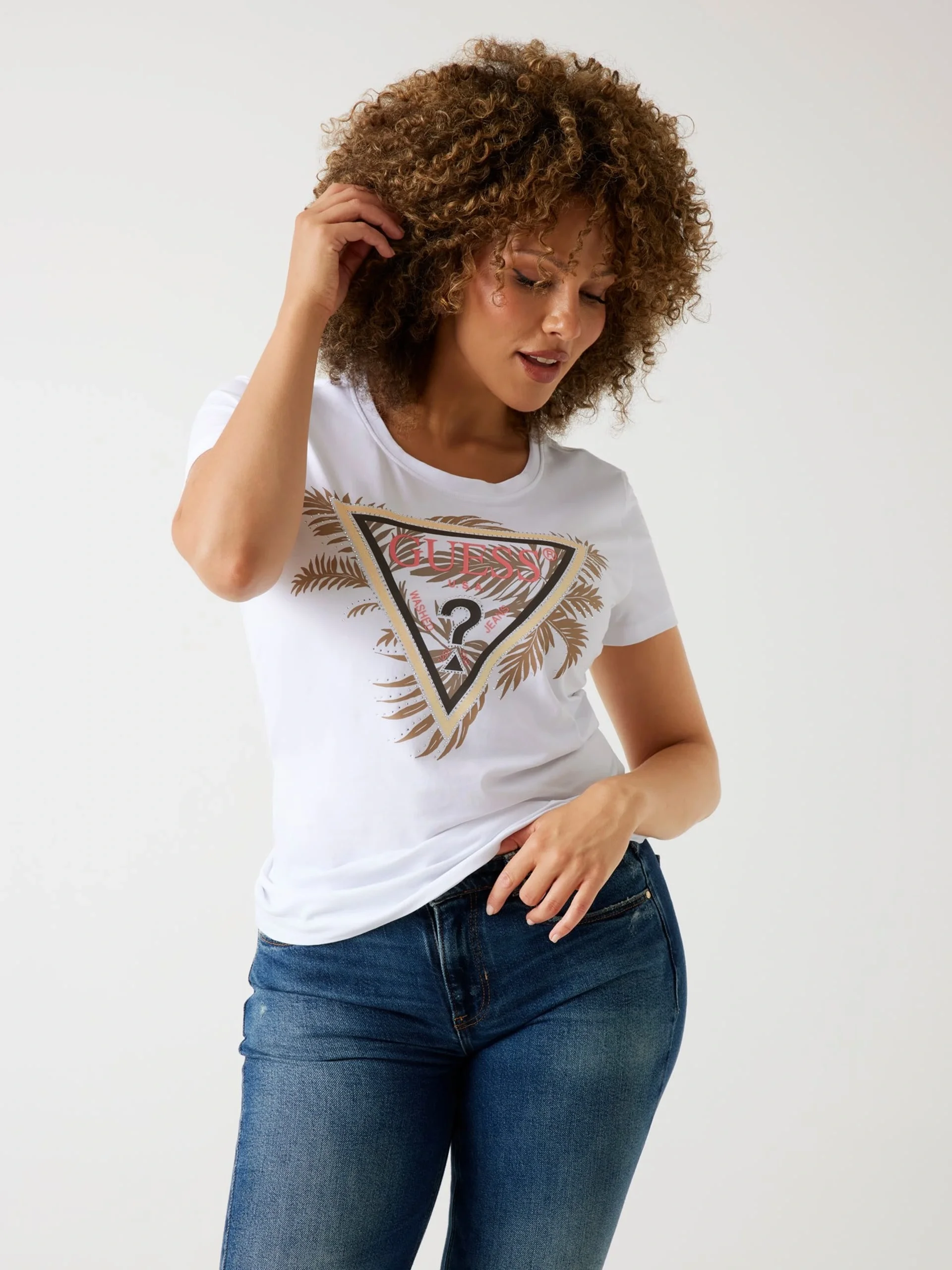 Guess Triangle Kadın Beyaz Slim Fit T-Shirt W5YI13J1314-G011