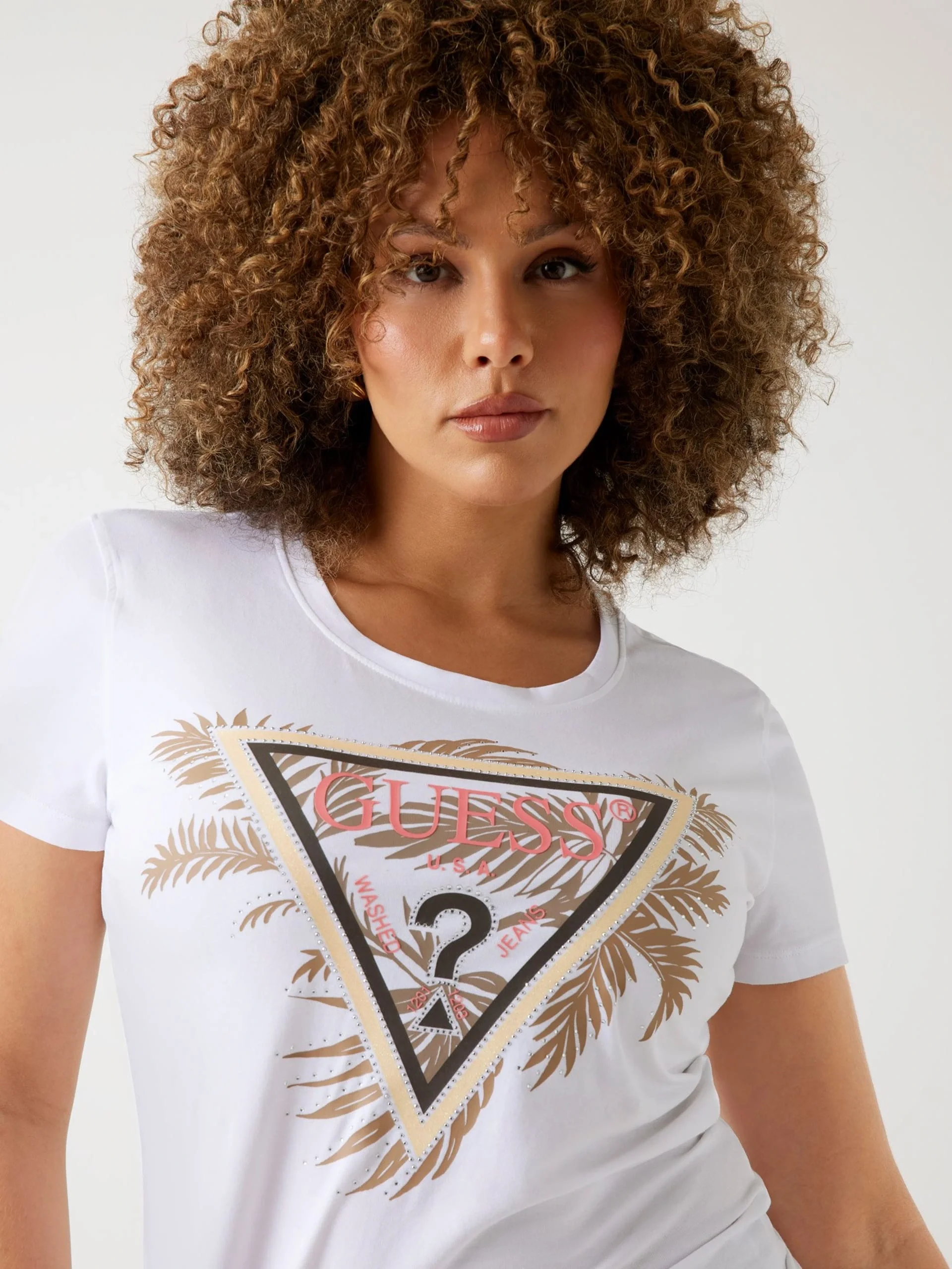Guess Triangle Kadın Beyaz Slim Fit T-Shirt W5YI13J1314-G011
