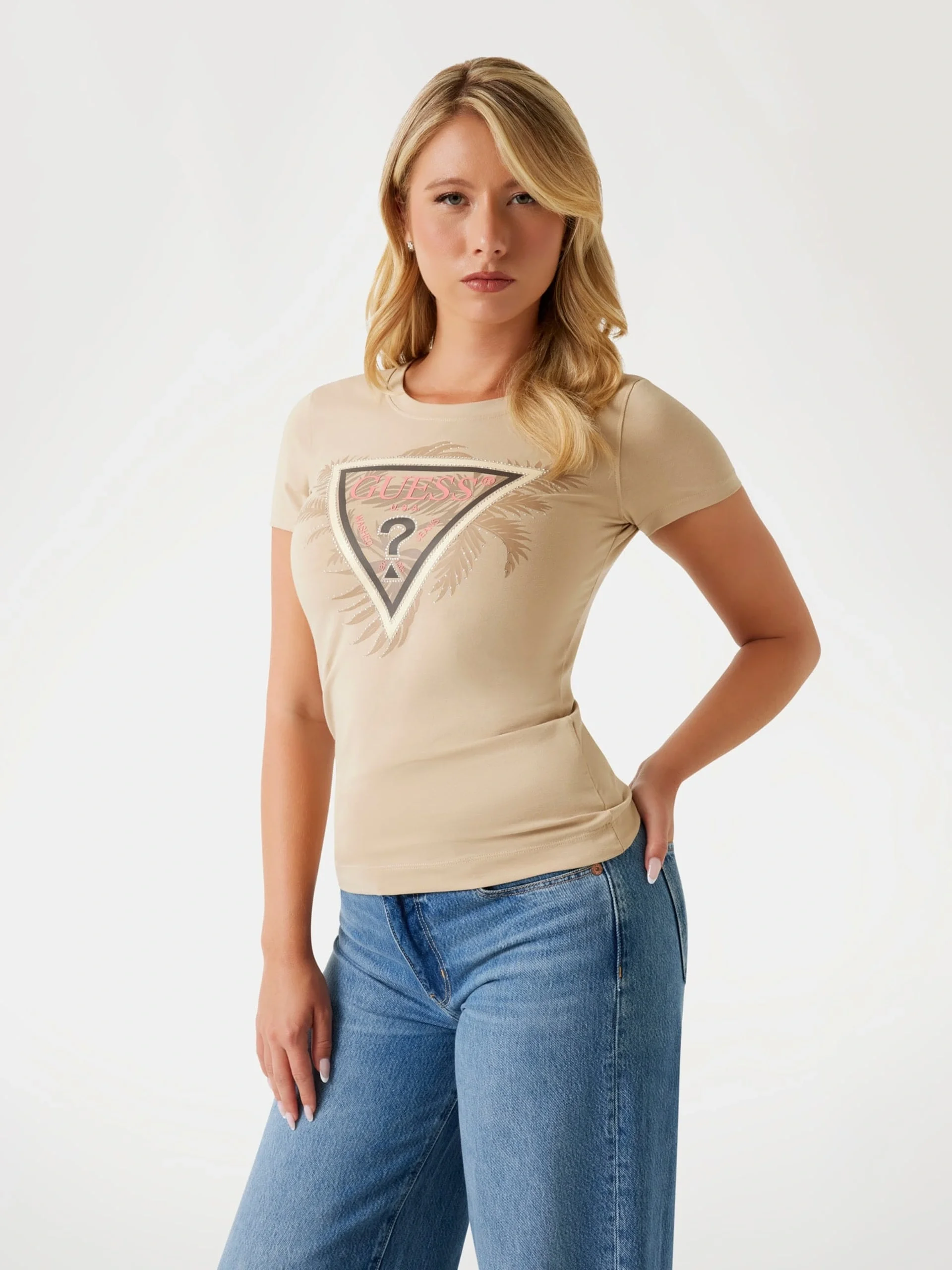 Guess Triangle Kadın Kahverengi Slim Fit T-Shirt W5YI13J1314-G1L7