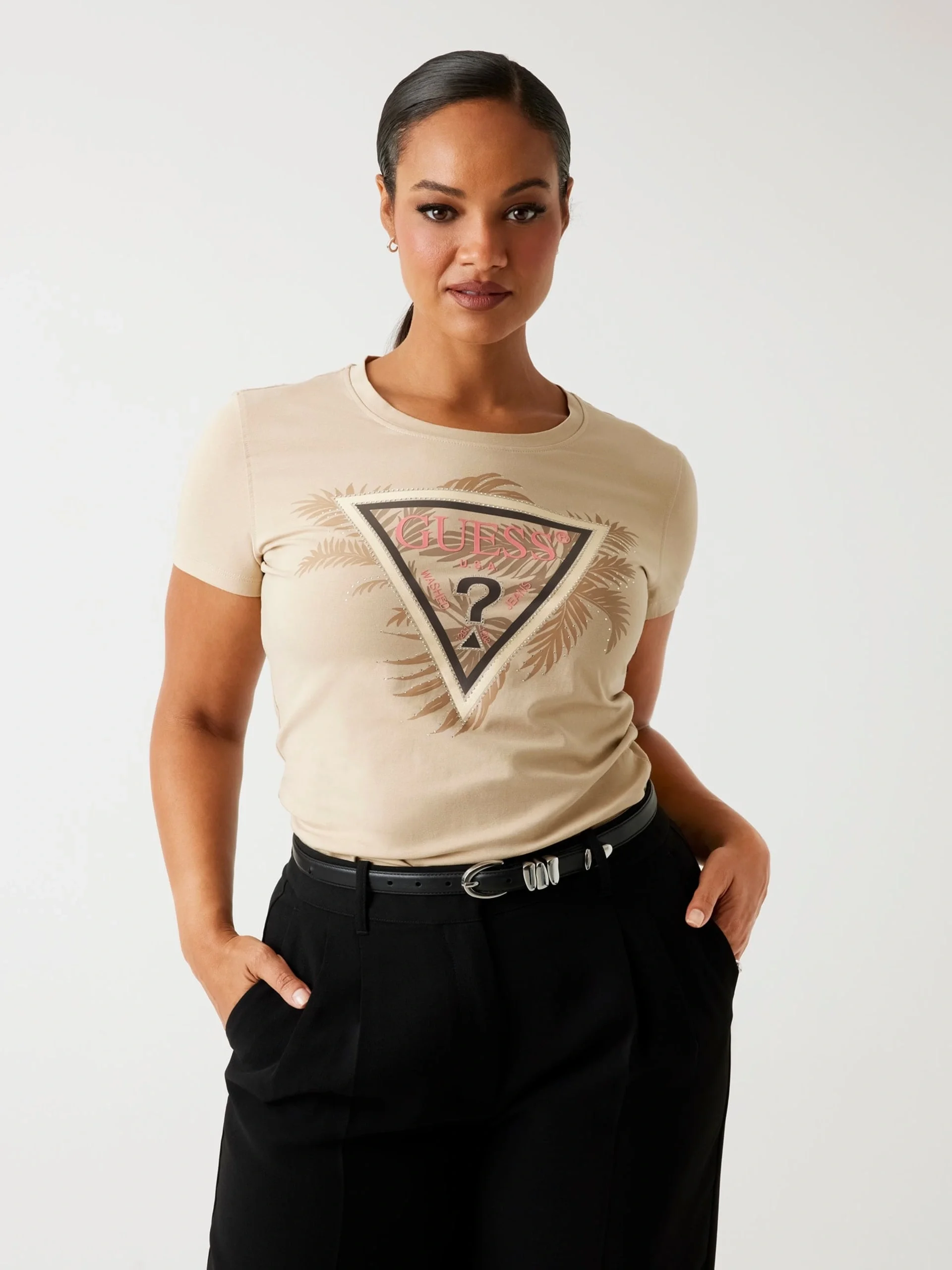 Guess Triangle Kadın Kahverengi Slim Fit T-Shirt W5YI13J1314-G1L7