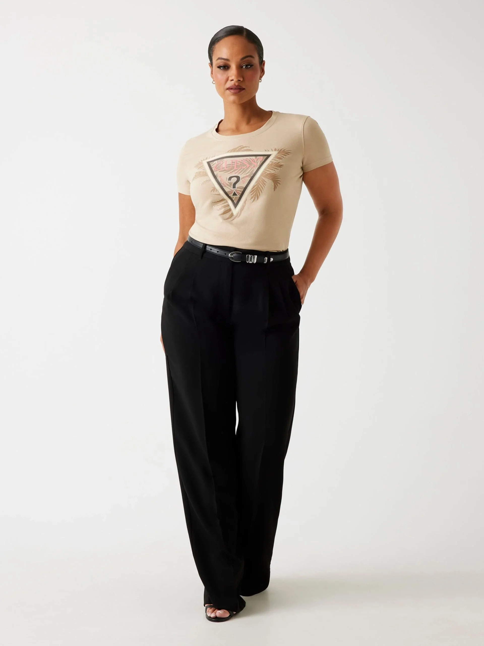 Guess Triangle Kadın Kahverengi Slim Fit T-Shirt W5YI13J1314-G1L7