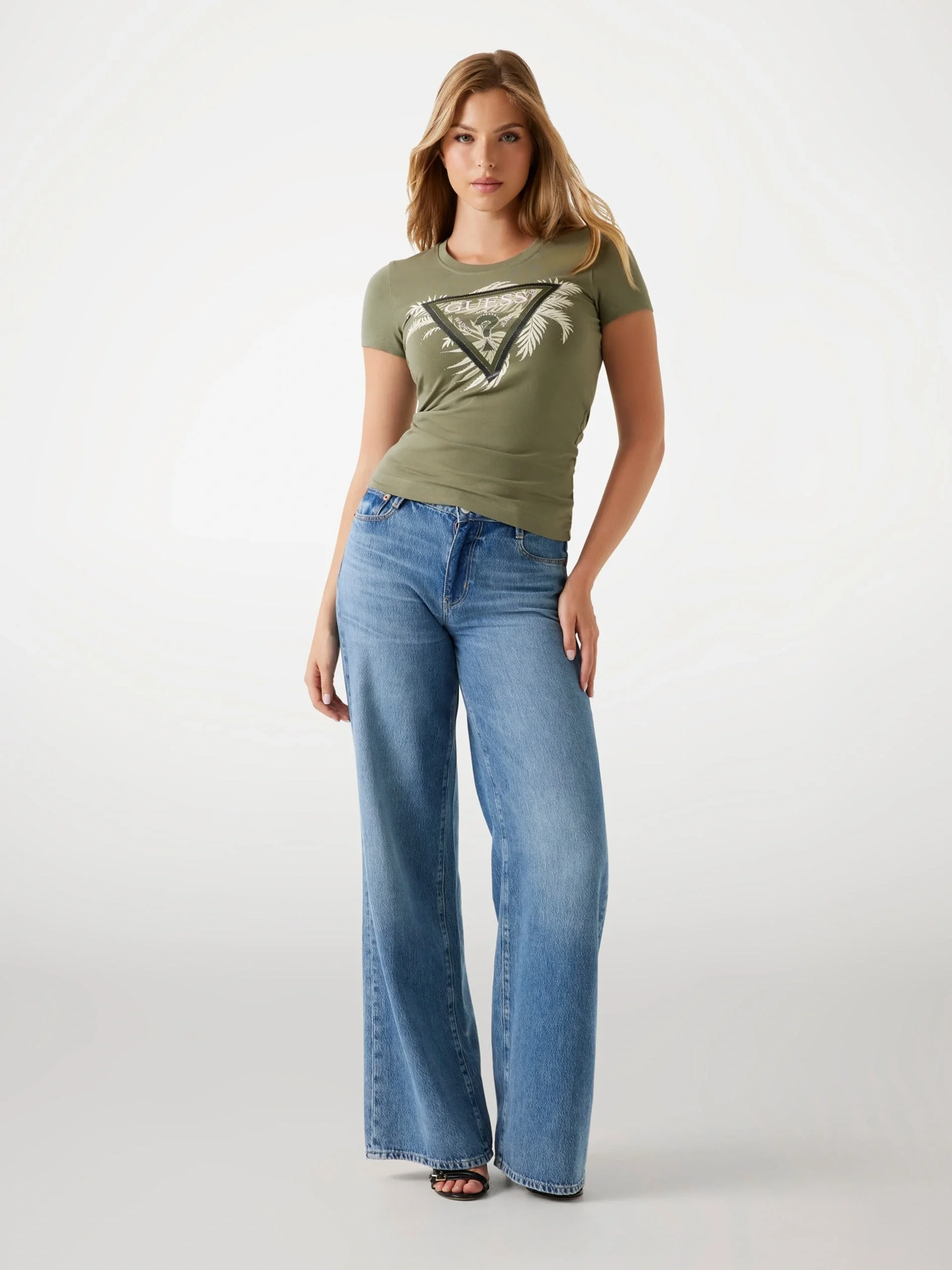 Guess Triangle Kadın Yeşil Slim Fit T-Shirt W5YI13J1314-G831