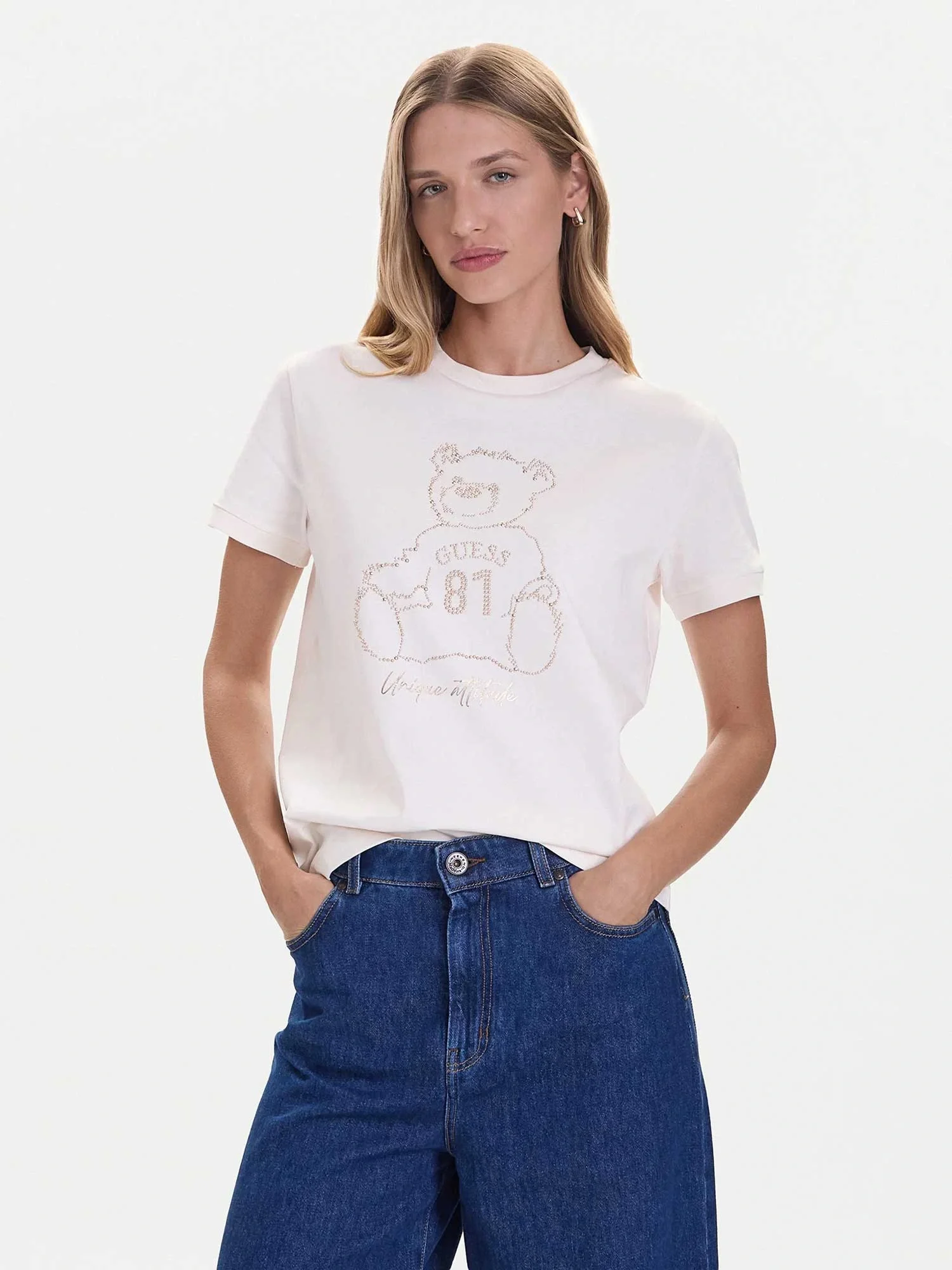 Guess Unique Kadın Beyaz Aktif Regular Fit T-Shirt V5BI16K8FQ4-G1H6