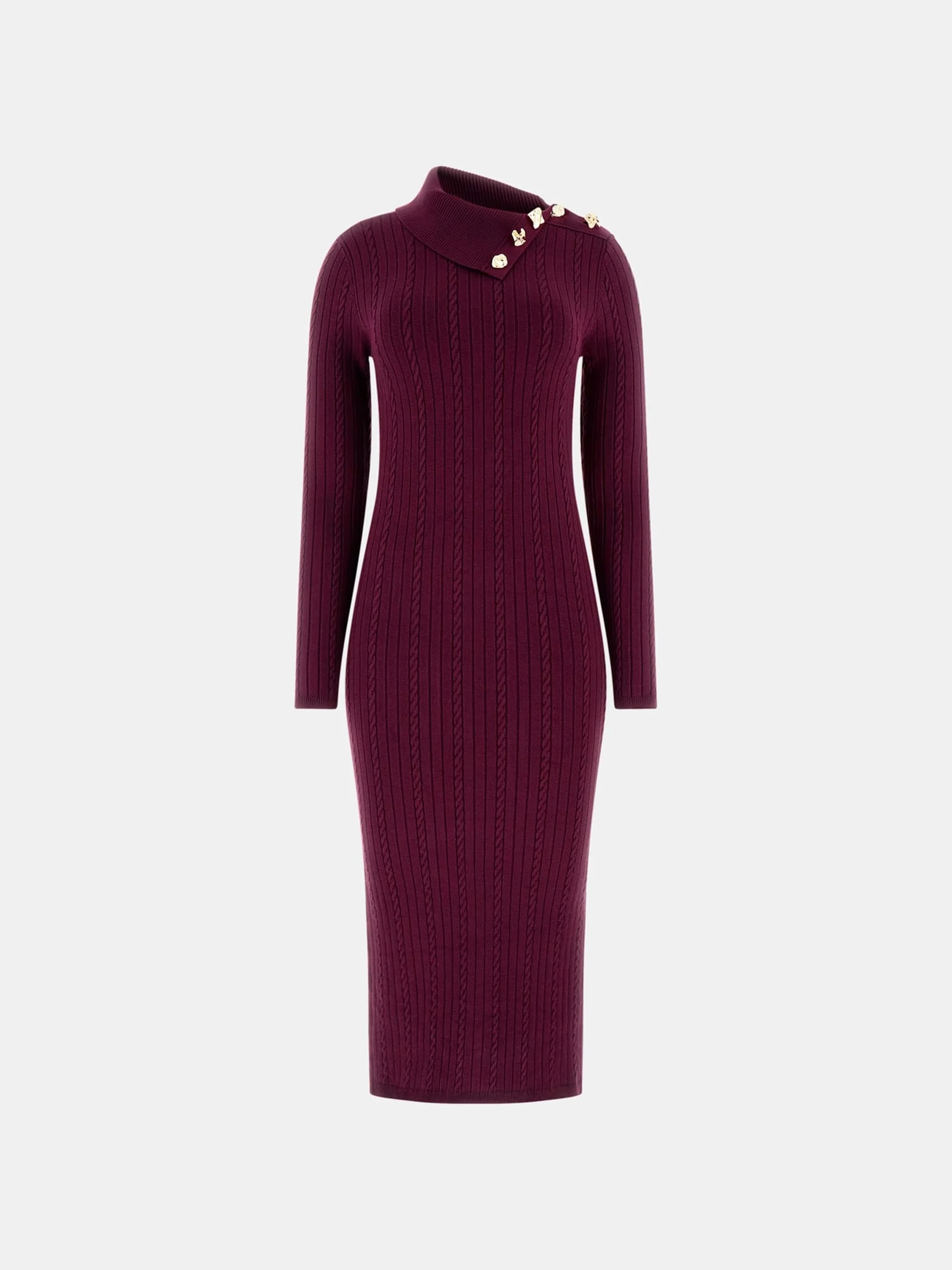 Guess Uzun Kollu Balıkçı Yaka Priscilla Saç Örgü Fitilli Kadın Bordo Elbise W6RK01Z2YJ2-RGP