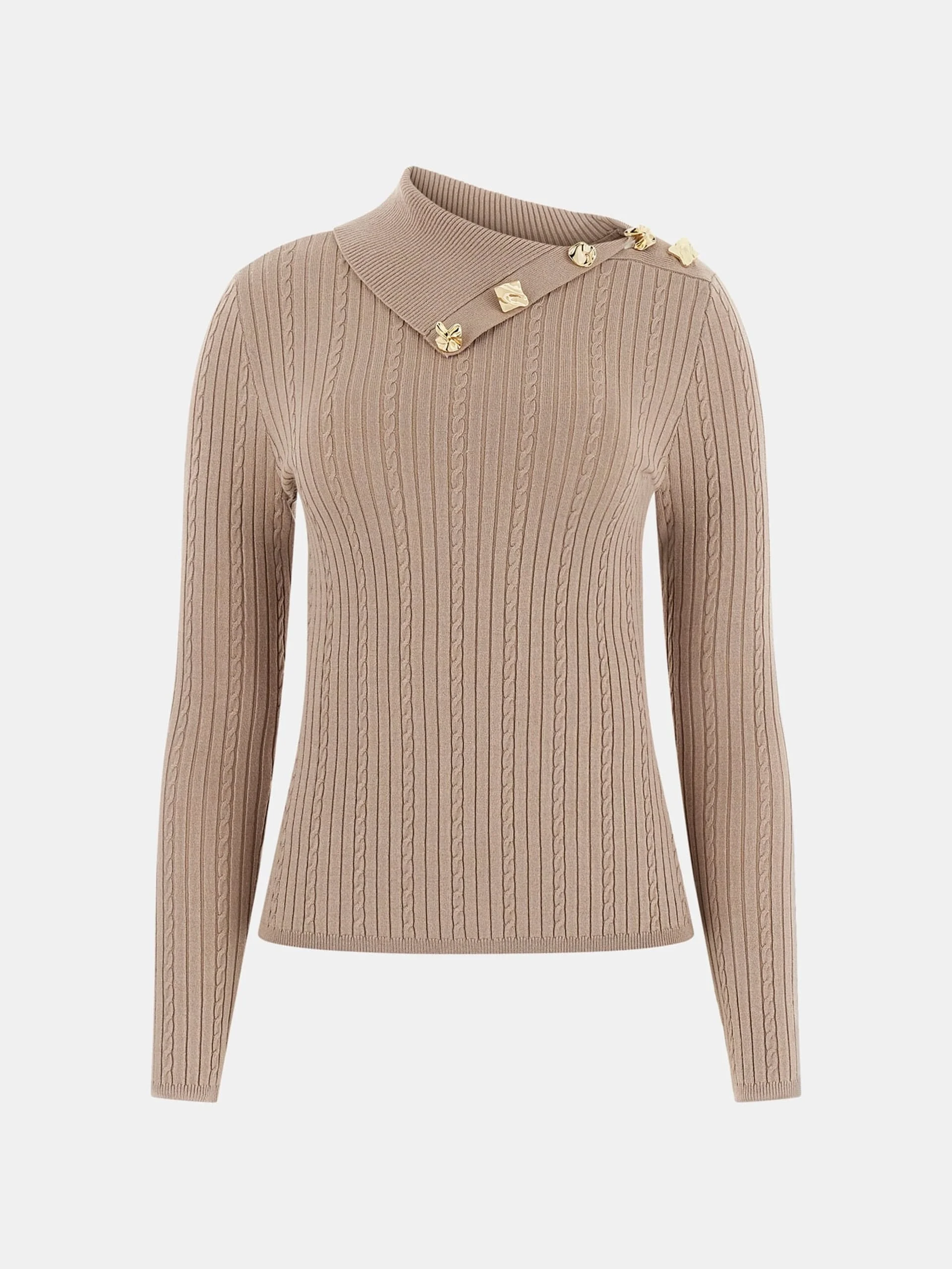 Guess Uzun Kollu Balıkçı Yaka Priscilla Saç Örgü Fitilli Triko Kadın Bej Triko W6RR07Z2YK2-A10L