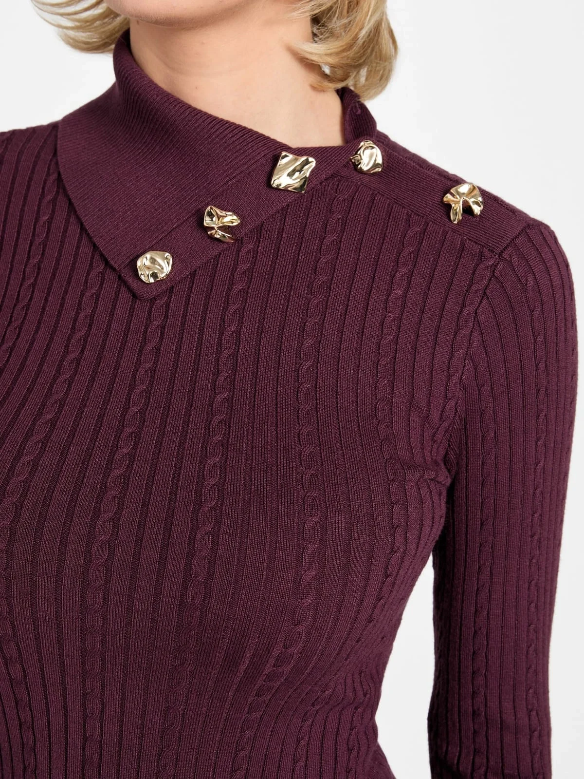 Guess Uzun Kollu Balıkçı Yaka Priscilla Saç Örgü Fitilli Triko Kadın Bordo Triko W6RR07Z2YK2-RGP