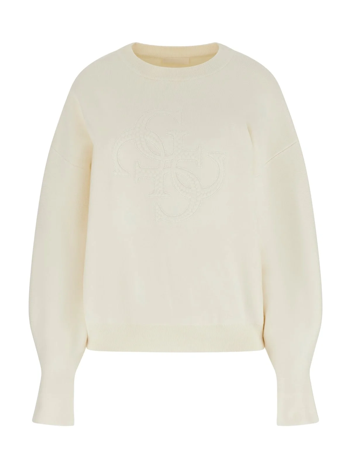 Guess Uzun Kollu Bisiklet Yaka Parker 4G Logolu Triko Kadın Beyaz Triko W6RR48Z26I2-G047