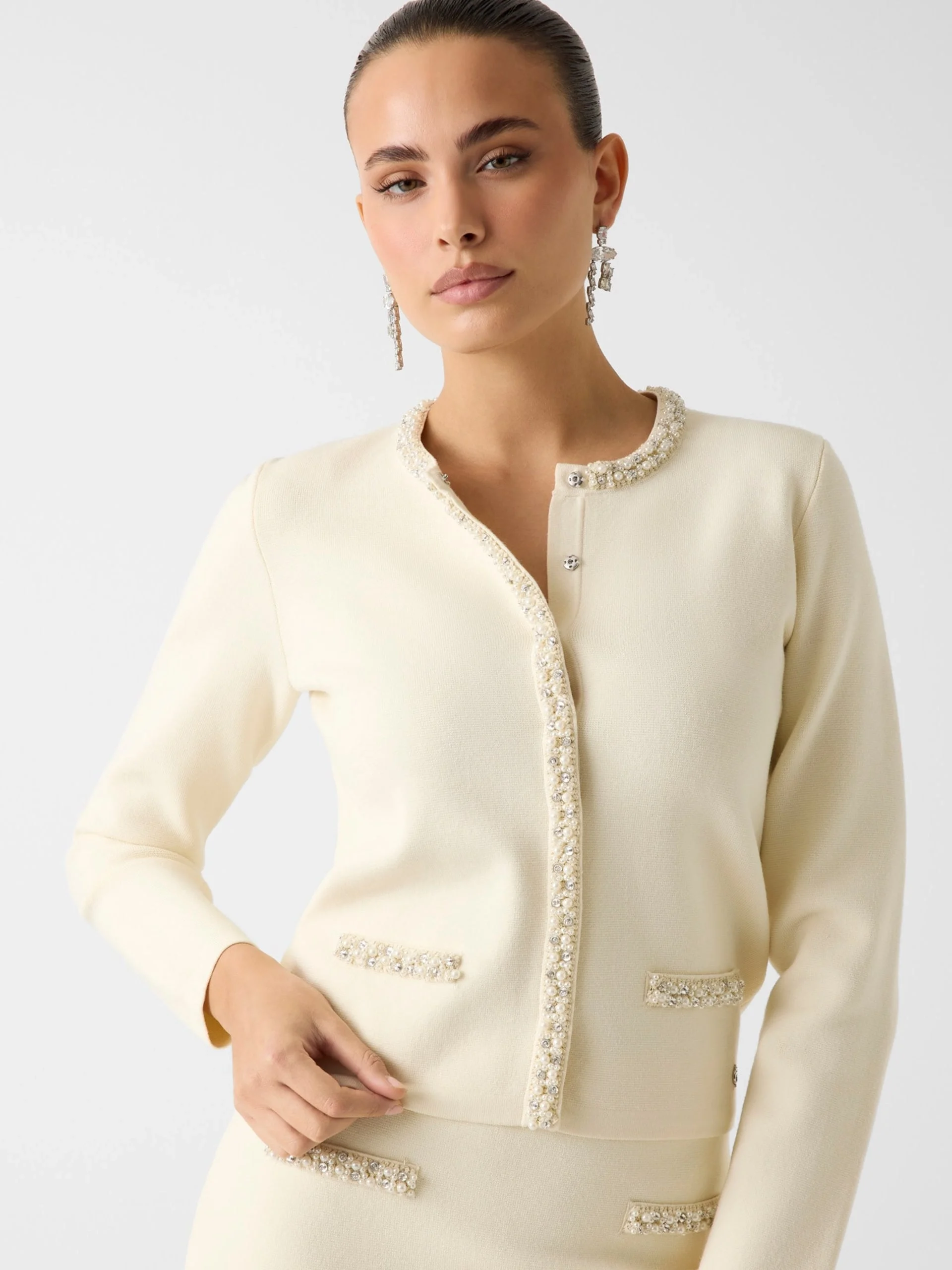 Guess Uzun Kollu Bisiklet Yaka Raina Hırka Triko Kadın Beyaz Hırka W6RR42Z4422-G012