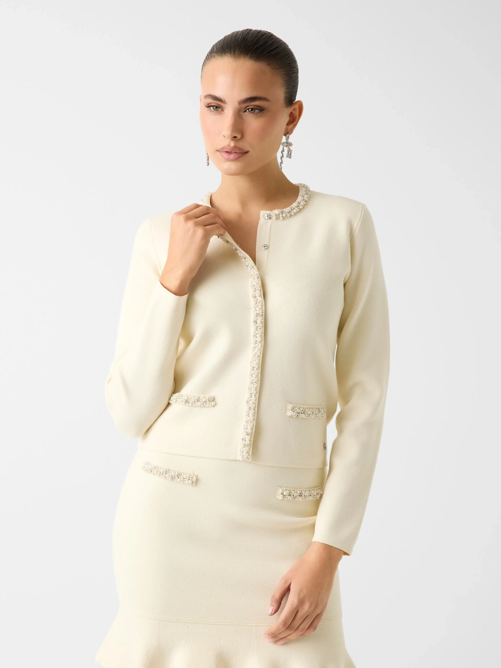 Guess Uzun Kollu Bisiklet Yaka Raina Hırka Triko Kadın Beyaz Hırka W6RR42Z4422-G012