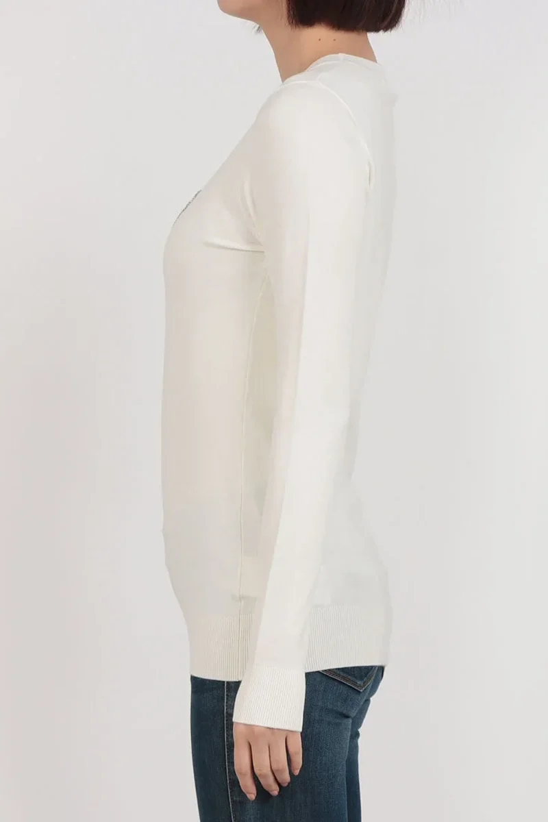 Guess Uzun Kollu Bisiklet Yaka Sasha Üçgen Logolu Triko Kadın Beyaz Triko W6RR49Z2NQ2-G012