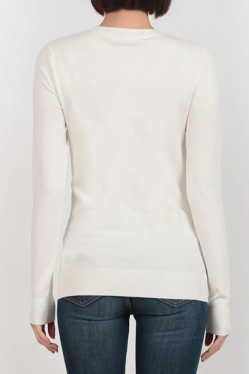 Guess Uzun Kollu Bisiklet Yaka Sasha Üçgen Logolu Triko Kadın Beyaz Triko W6RR49Z2NQ2-G012