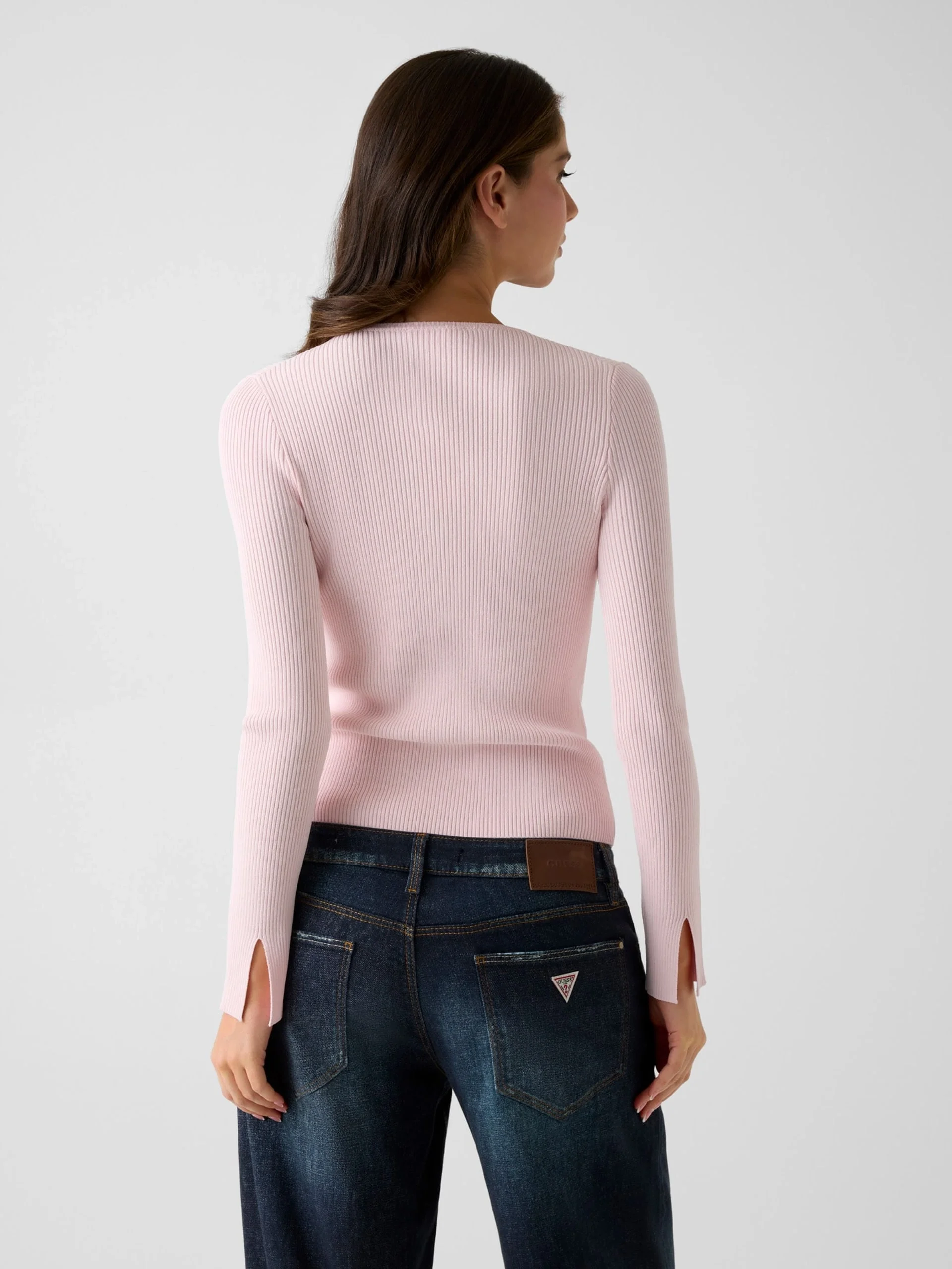 Guess Uzun Kollu Bisiklet Yaka Stella Hırka Triko Kadın Pembe Triko W6RR35Z0132-A627