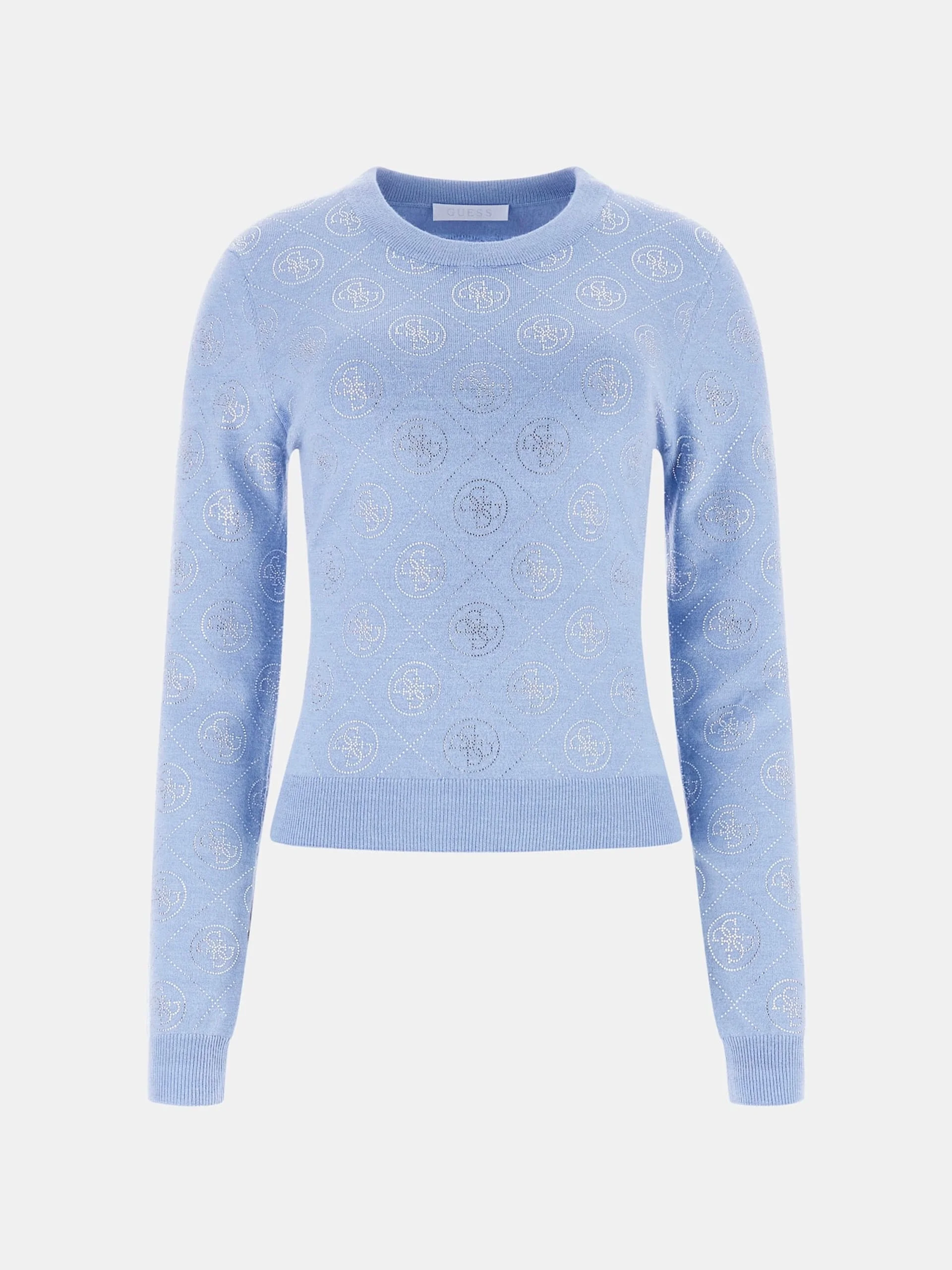 Guess Uzun Kollu Bisiklet Yaka Taş İşlemeli 4G Triko Kadın Mavi Triko W6RR66Z3JD2-G7FI