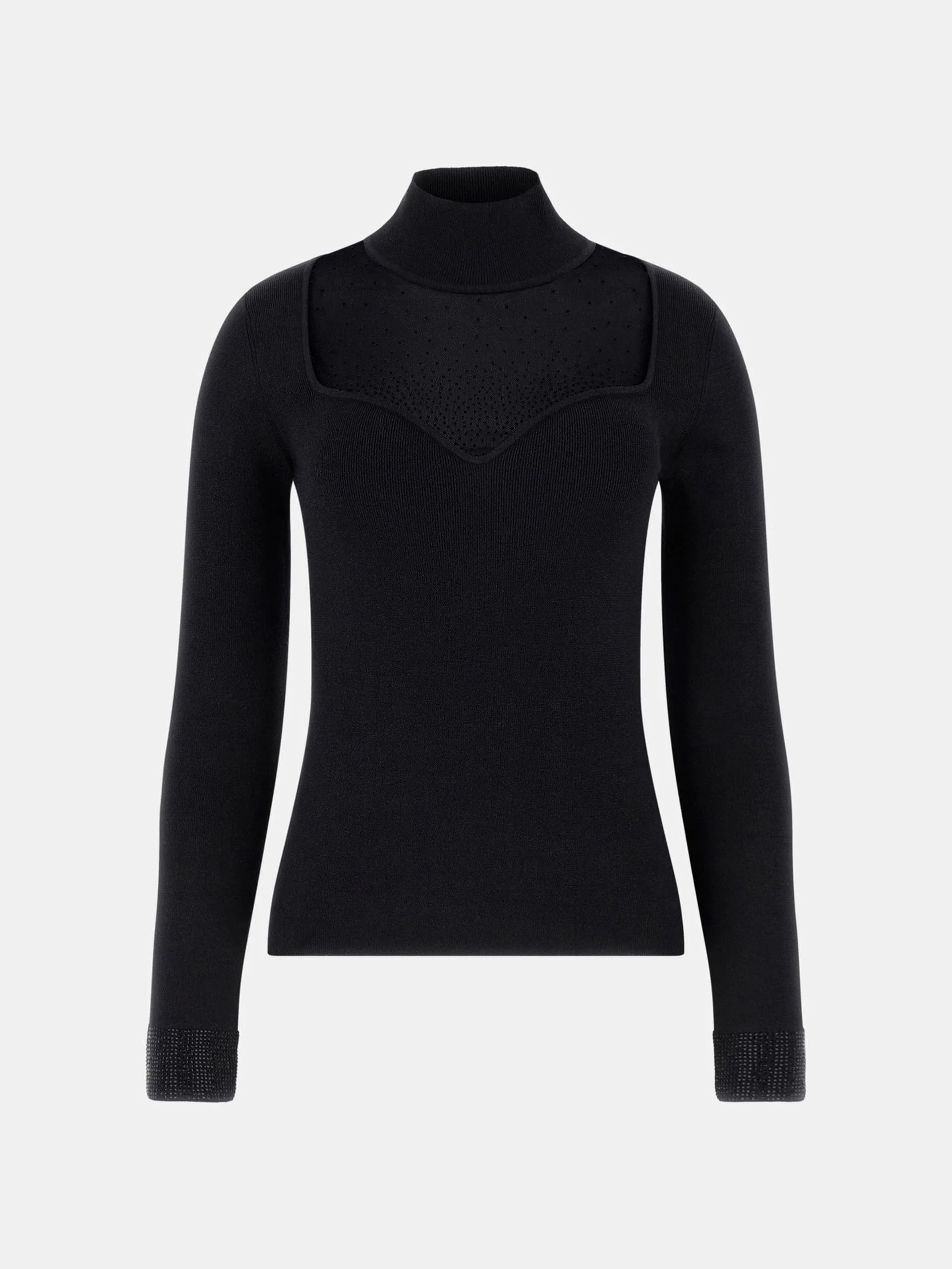 Guess Uzun Kollu Dik Yaka Lucy Taş İşlemeli Triko Kadın Siyah Triko W6RR45Z4842-JBLK