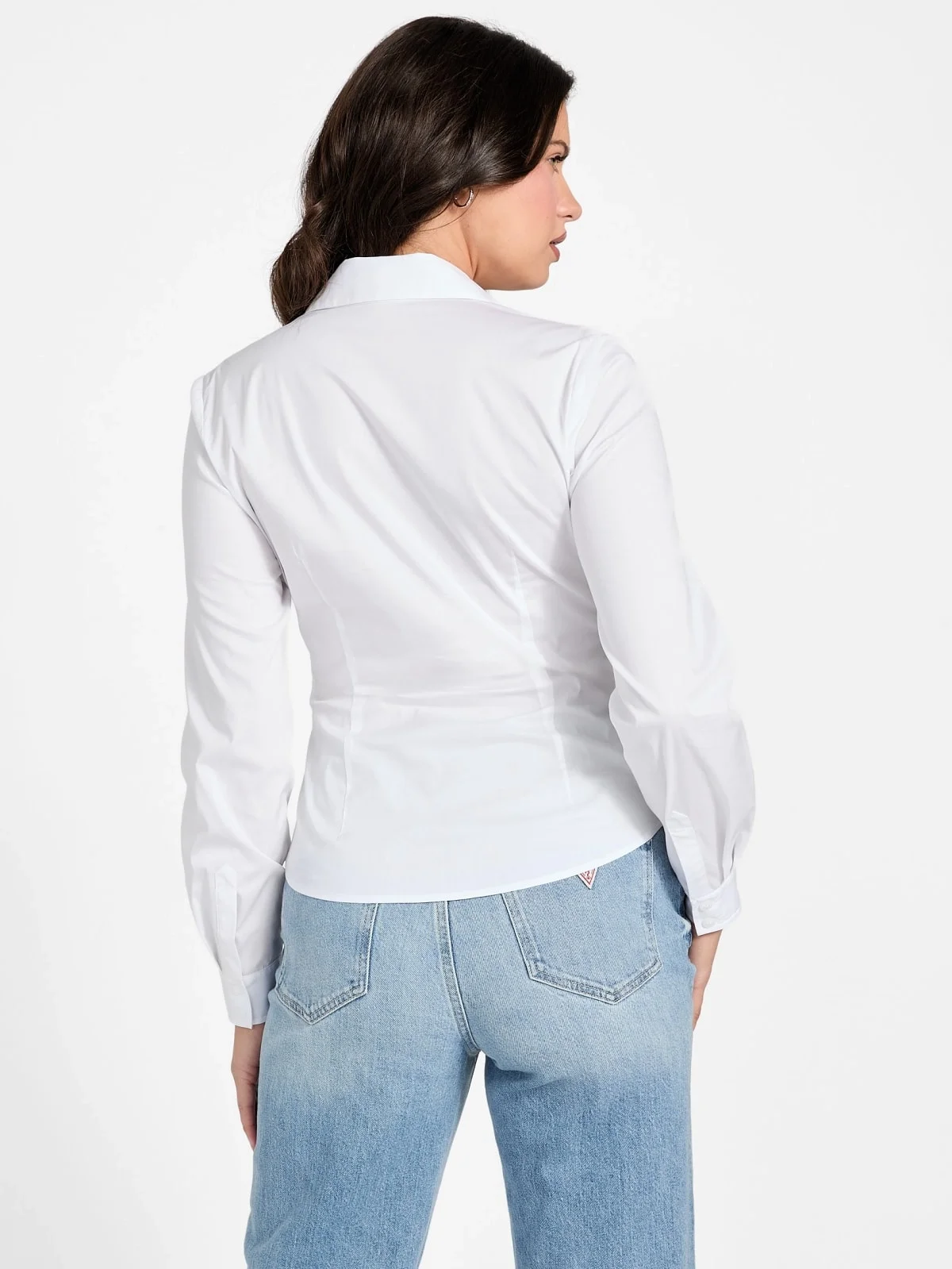 Guess Uzun Kollu Emily Büzgülü Poplin Kadın Beyaz Gömlek W6RH85W1LU1-G011