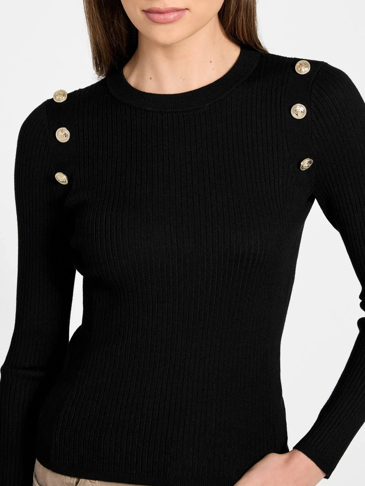 Guess Uzun Kollu Fitilli Logolu Düğmeli Vonn Kadın Siyah Triko W6RR58Z2YK2-JBLK