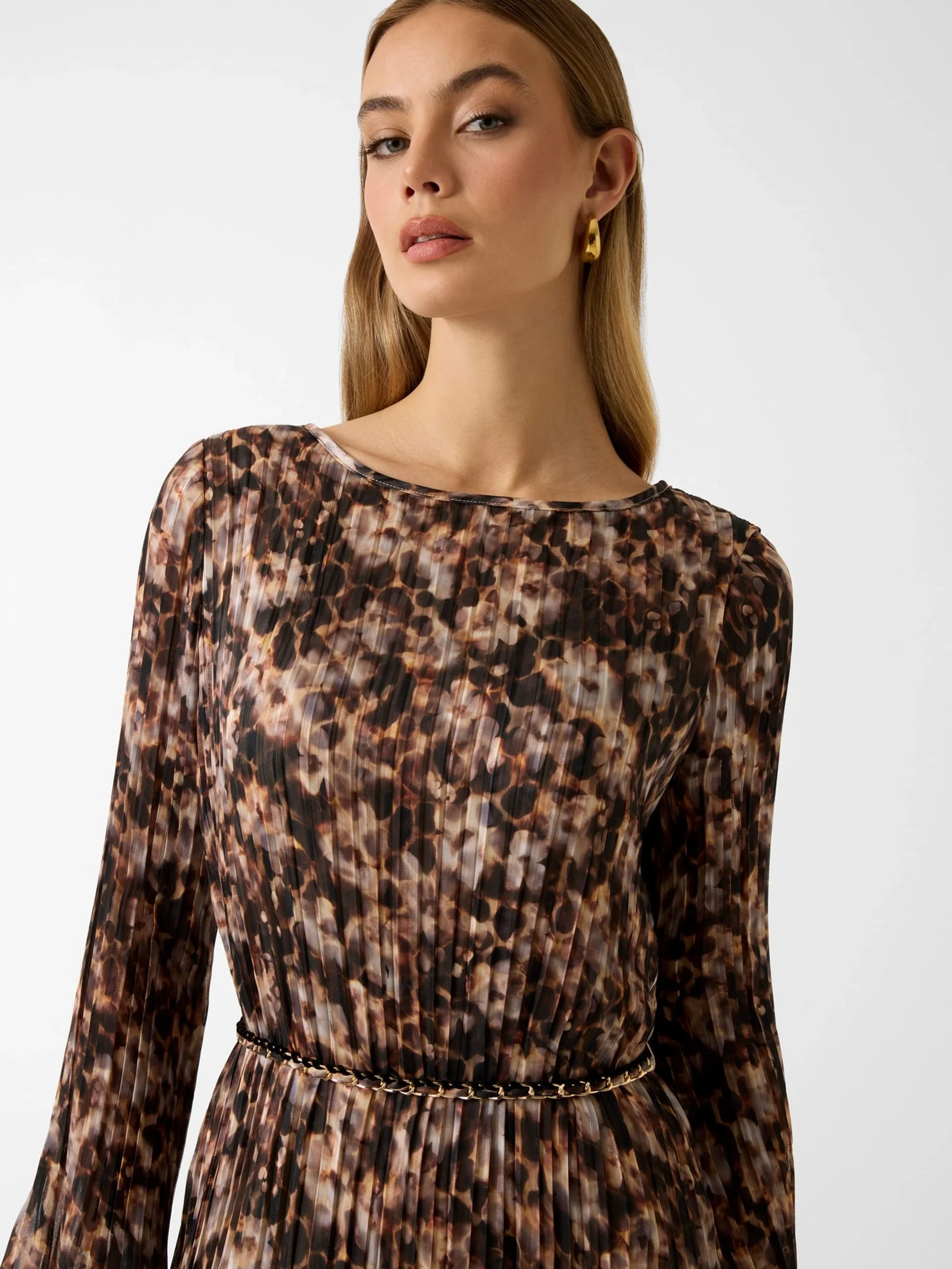 Guess Uzun Kollu Ilenia Pileli Kadın Çok Renkli Elbise W6RK37WJ712-PM66