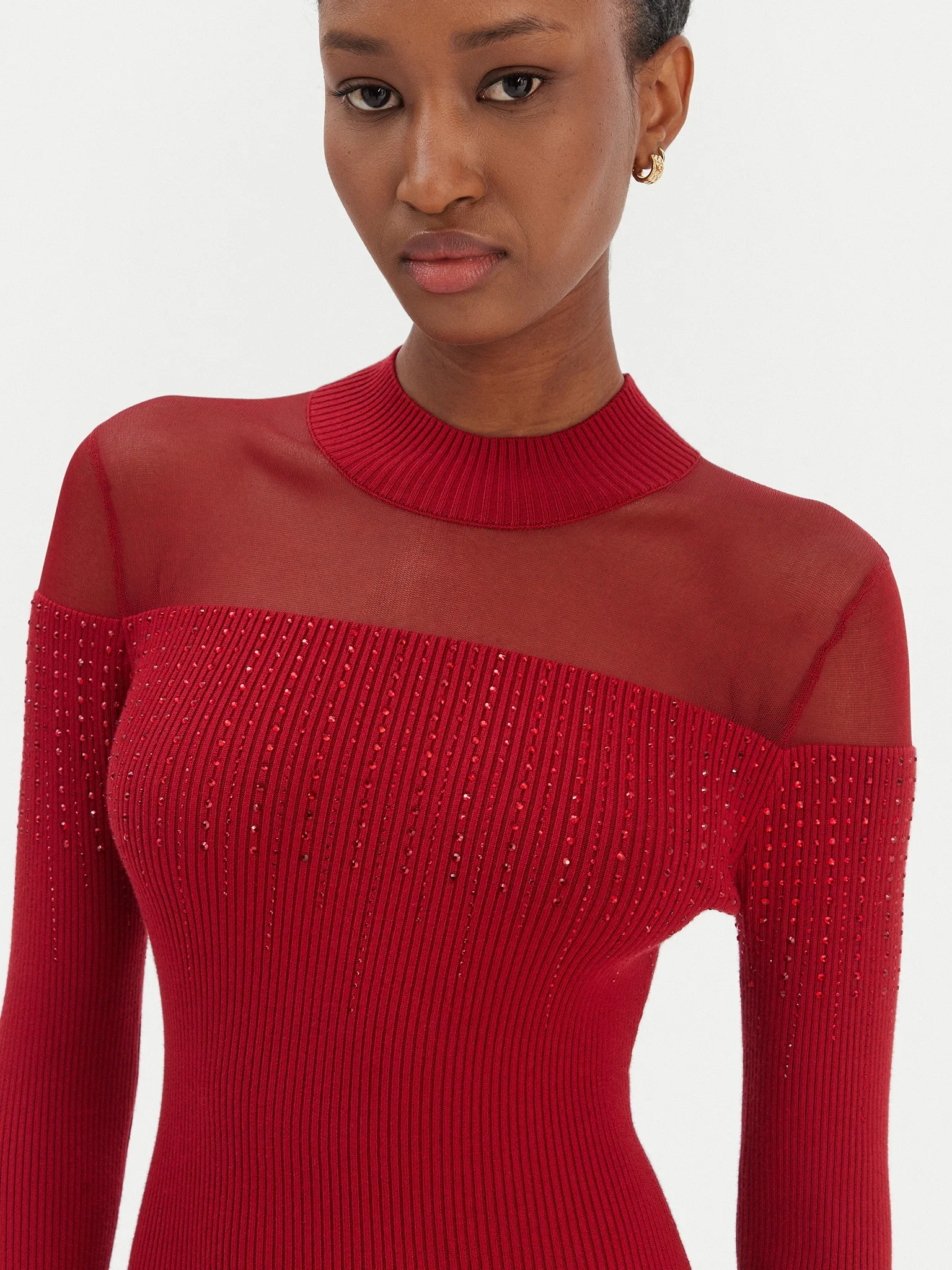 Guess Uzun Kollu Mini Jeena Süslemeli Kadın Kırmızı Elbise W6RK98Z2YJ2-G524