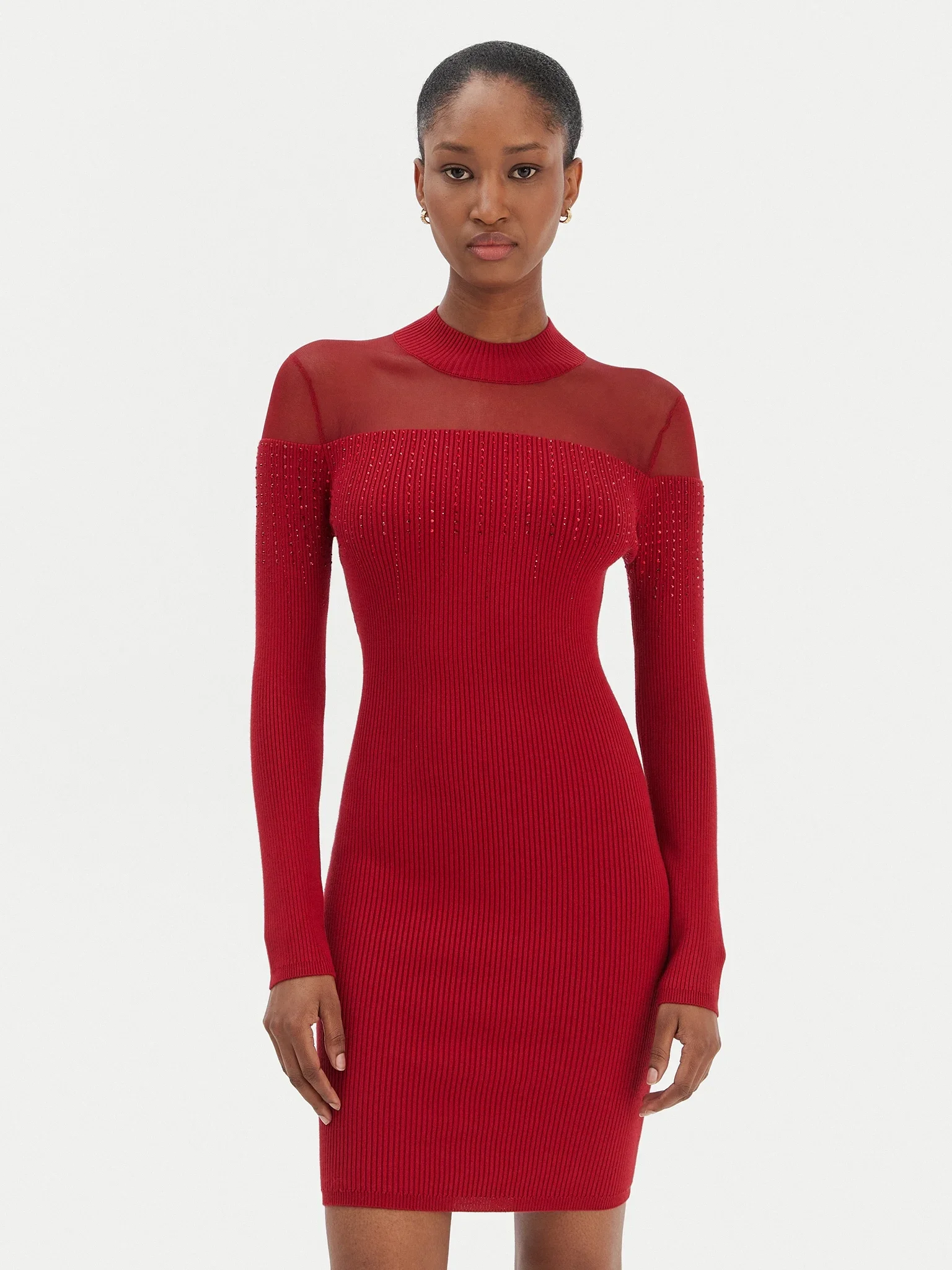 Guess Uzun Kollu Mini Jeena Süslemeli Kadın Kırmızı Elbise W6RK98Z2YJ2-G524