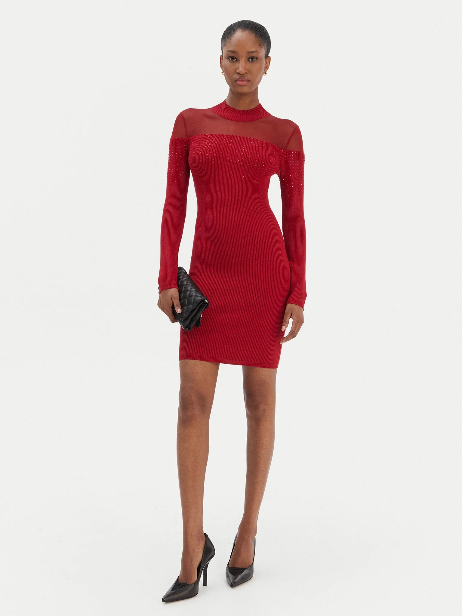 Guess Uzun Kollu Mini Jeena Süslemeli Kadın Kırmızı Elbise W6RK98Z2YJ2-G524