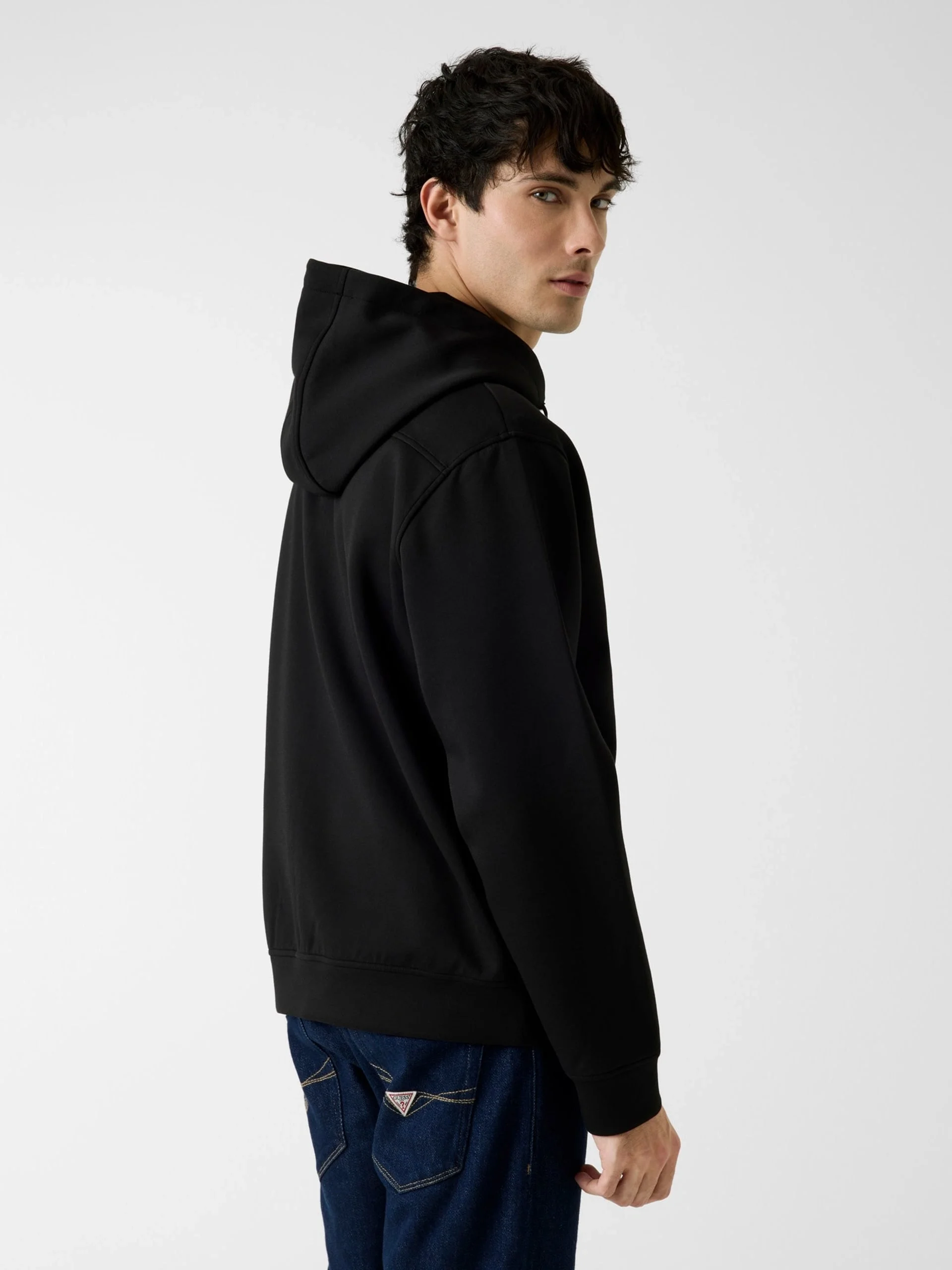 Guess Uzun Kollu Yeni Teknik Esnek Fermuarlı Kapüşonlu Erkek Siyah Sweatshirt M6RQ05KD132-JBLK