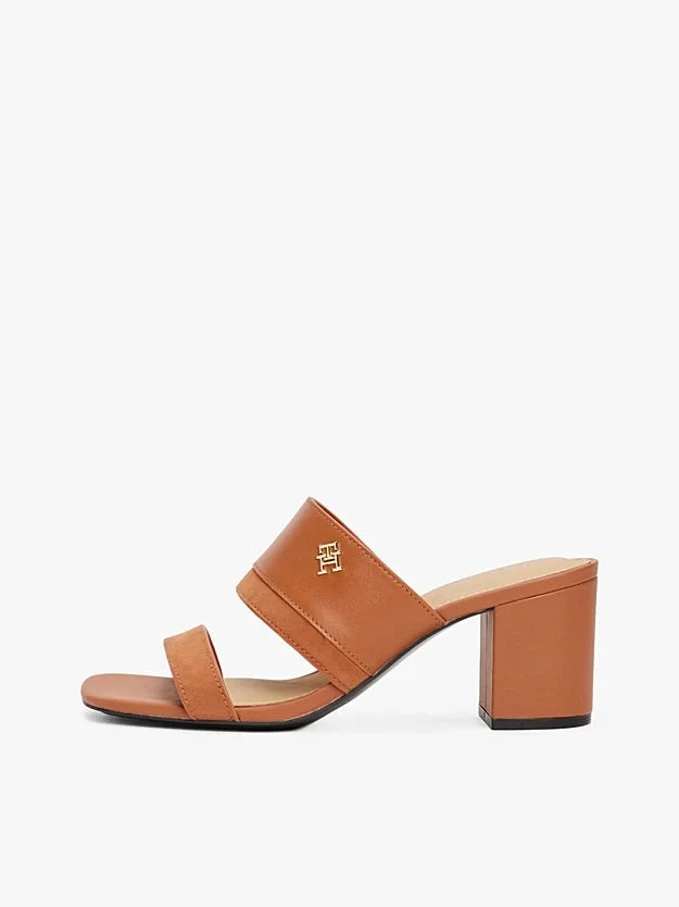 Tommy Hilfiger LEATHER & SUEDE BLOCK HEEL MULE Kadın Terlik FW0FW08530GPA